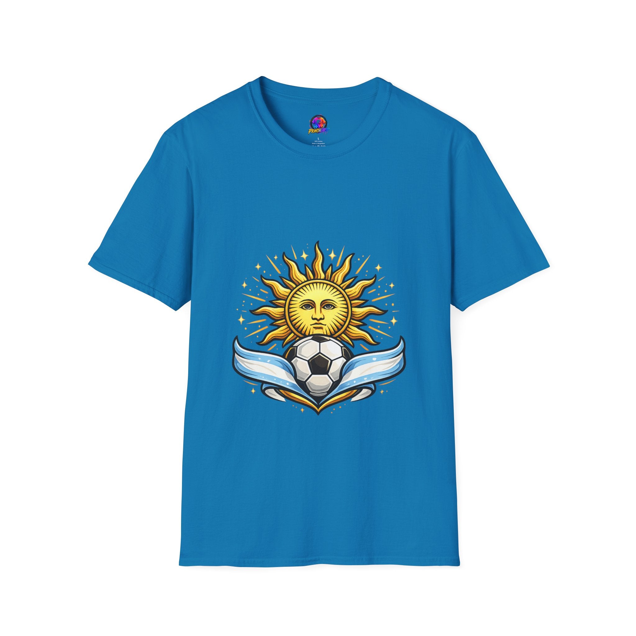 Argentina Sun Face Soccer T-Shirt — Retro Celestial Football Tee