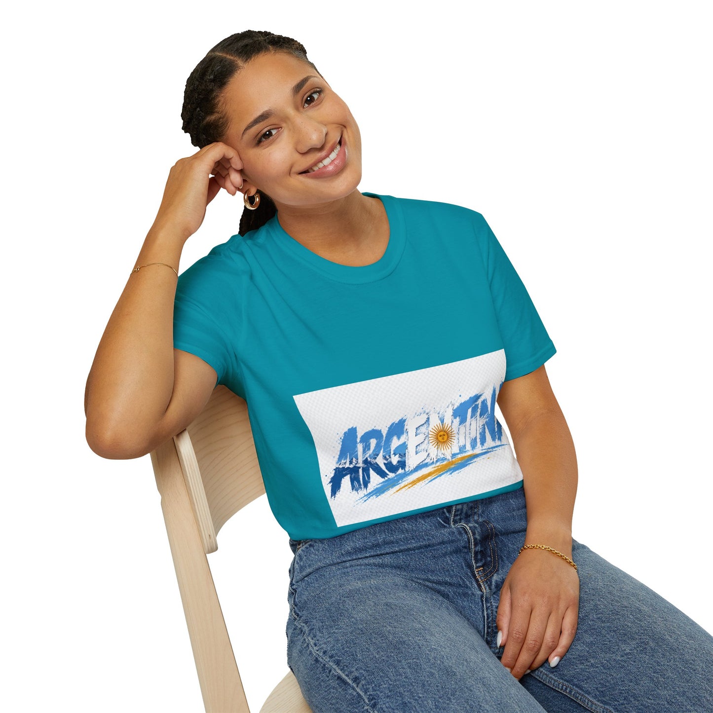 Argentina Graphic T-Shirt — Argentina Typography Tee with Sun & Flag Colors
