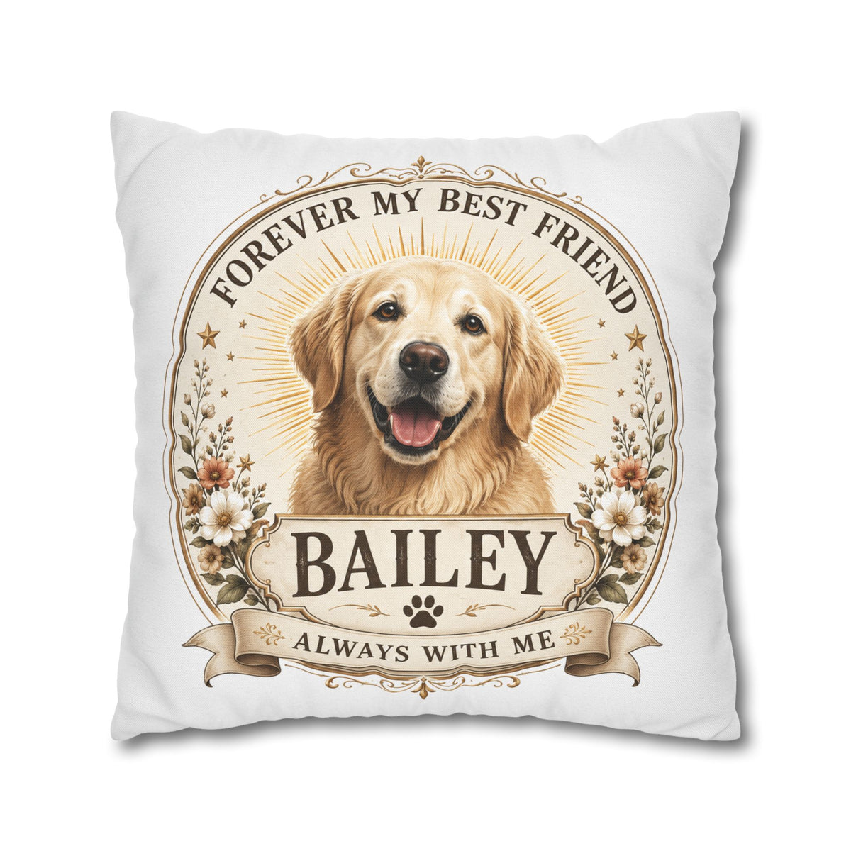 Personalized Dog Pillowcase Milo Bailey Dog Dad Mom - "Forever My Best Friend" Golden Retriever Tribute
