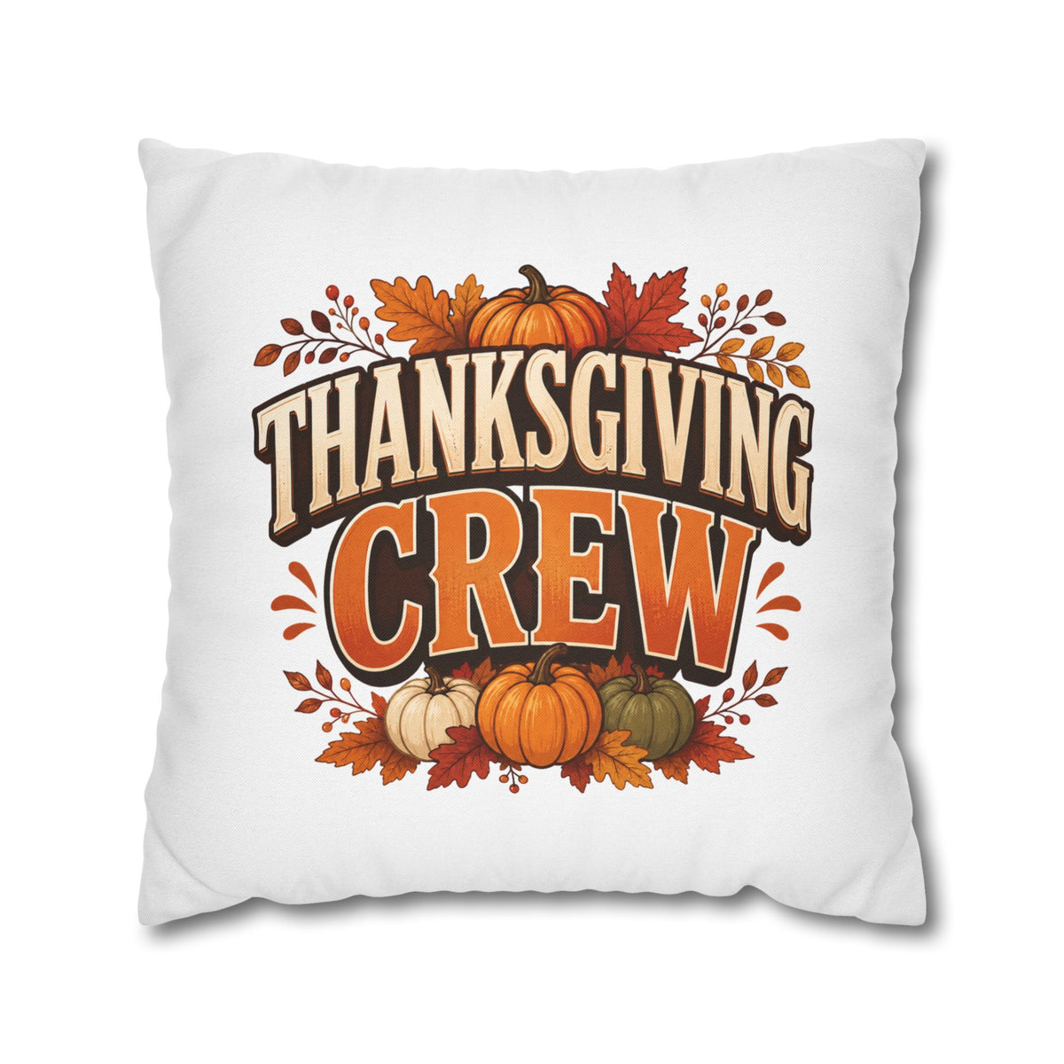 Thanksgiving Crew Decorative Pillow Cover — Fall Pumpkin Accent Pillowcase