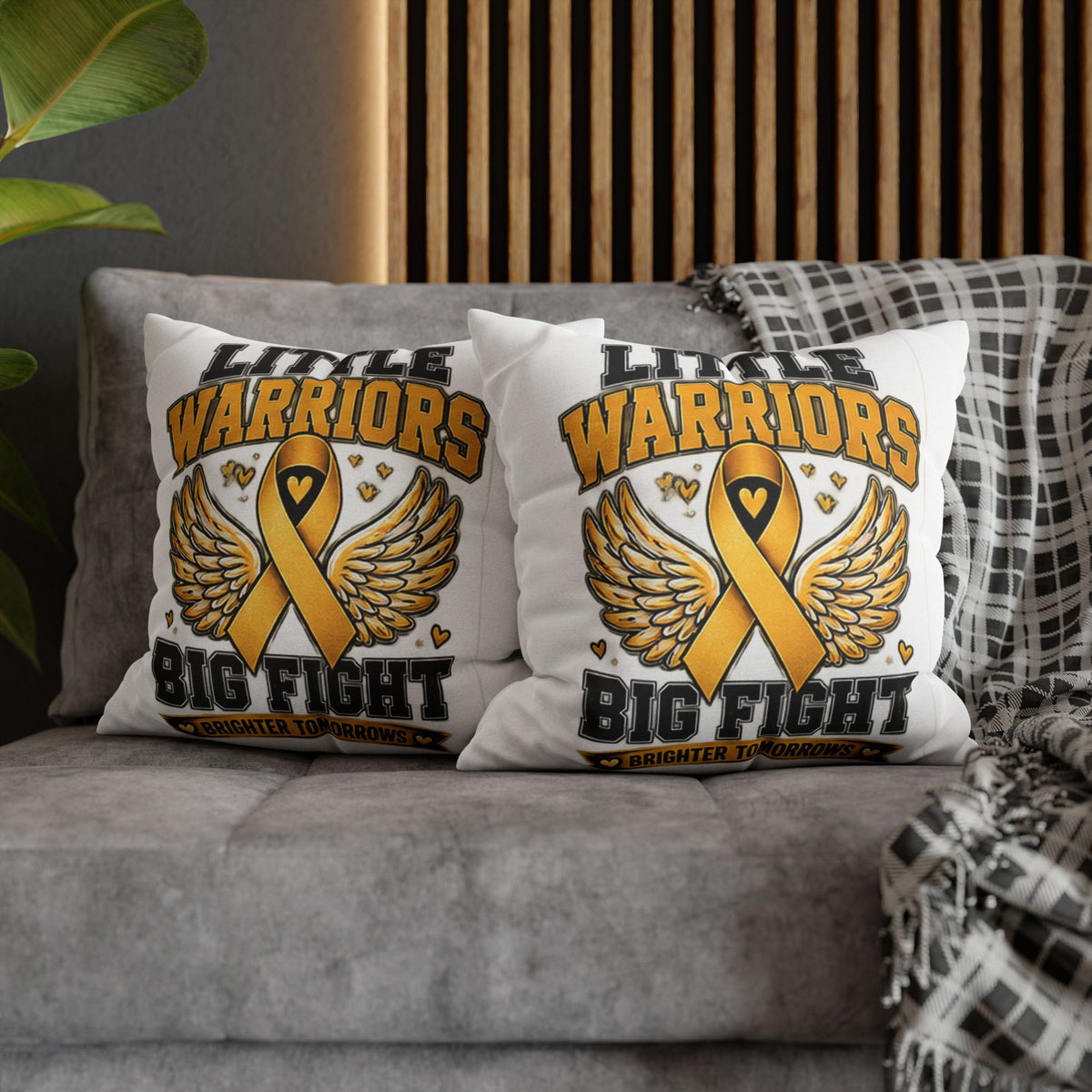 Champion Kids Pillow - "Little Warriors Big Fight" Childhood Cancer Awareness Throw Pillowcase