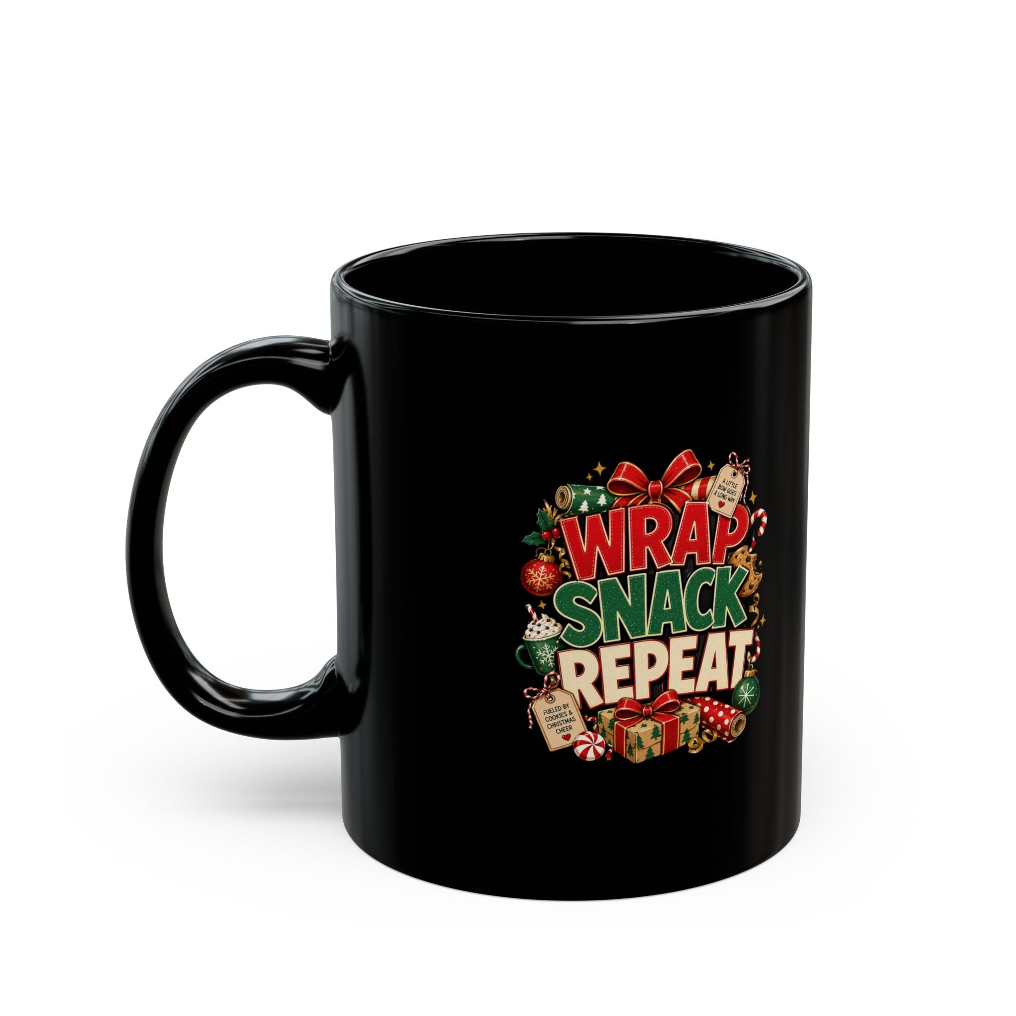 Holiday Mug — "Wrap Snack Repeat" Christmas Coffee Cup