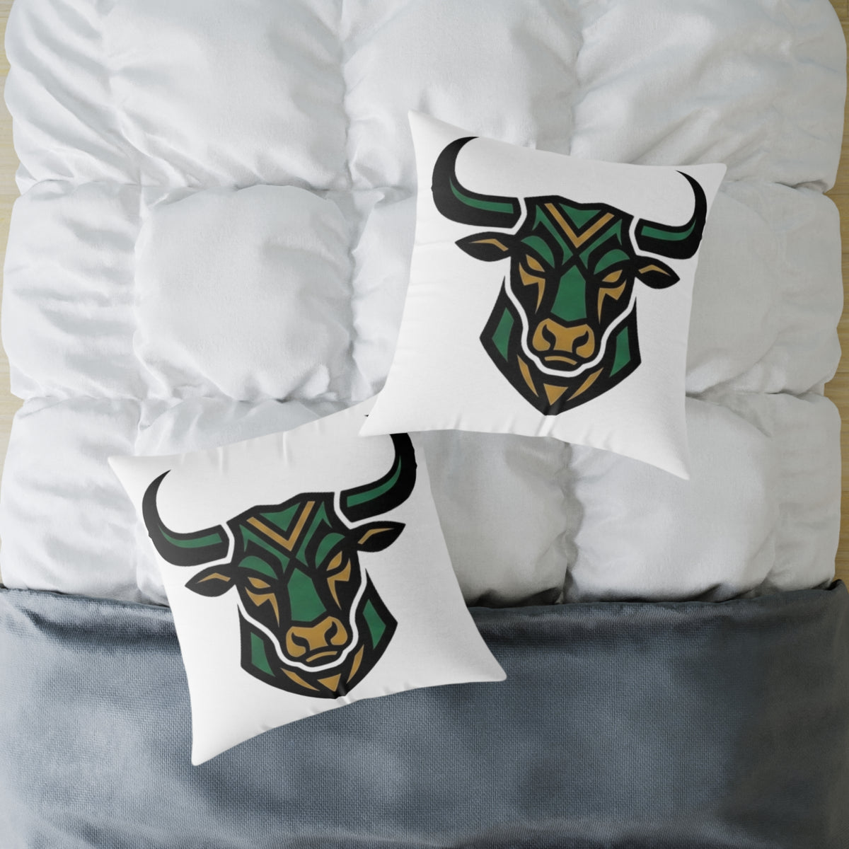 Astrological Taurus Zodiac Colorful Bull Head  Square Poly Canvas Pillow