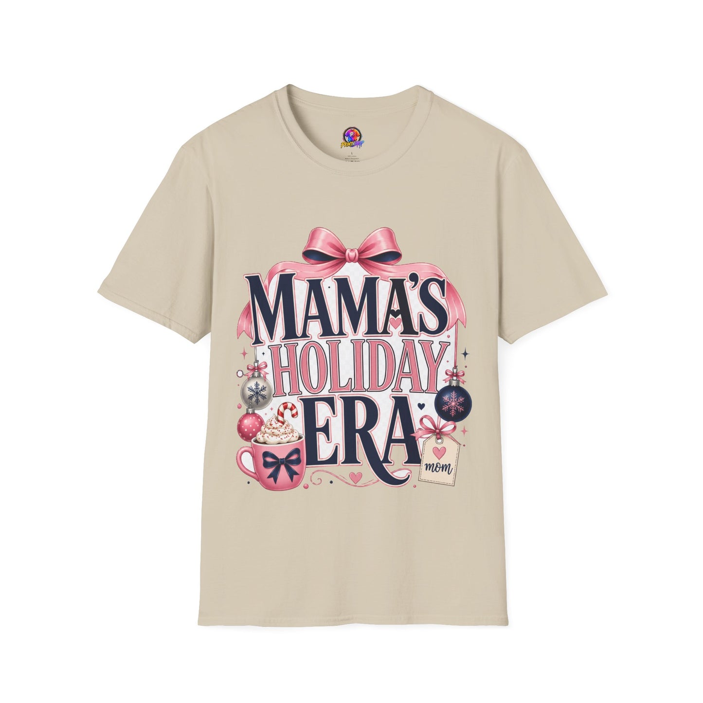 Mama's Holiday Era T-Shirt — Festive Pink Bow Christmas Tee for Moms