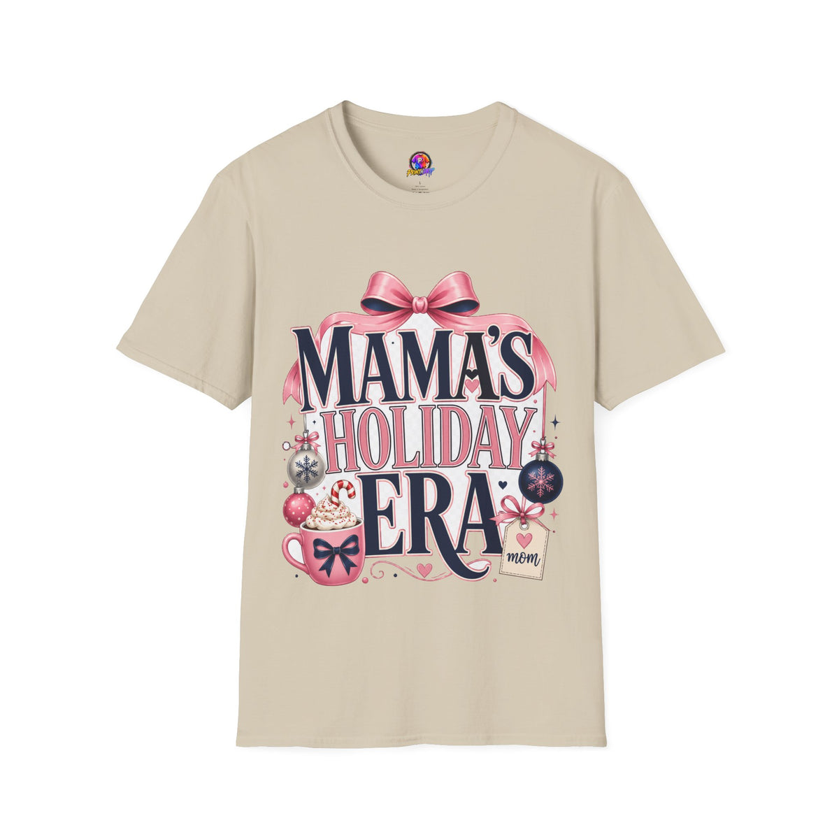 Mama's Holiday Era T-Shirt — Festive Pink Bow Christmas Tee for Moms