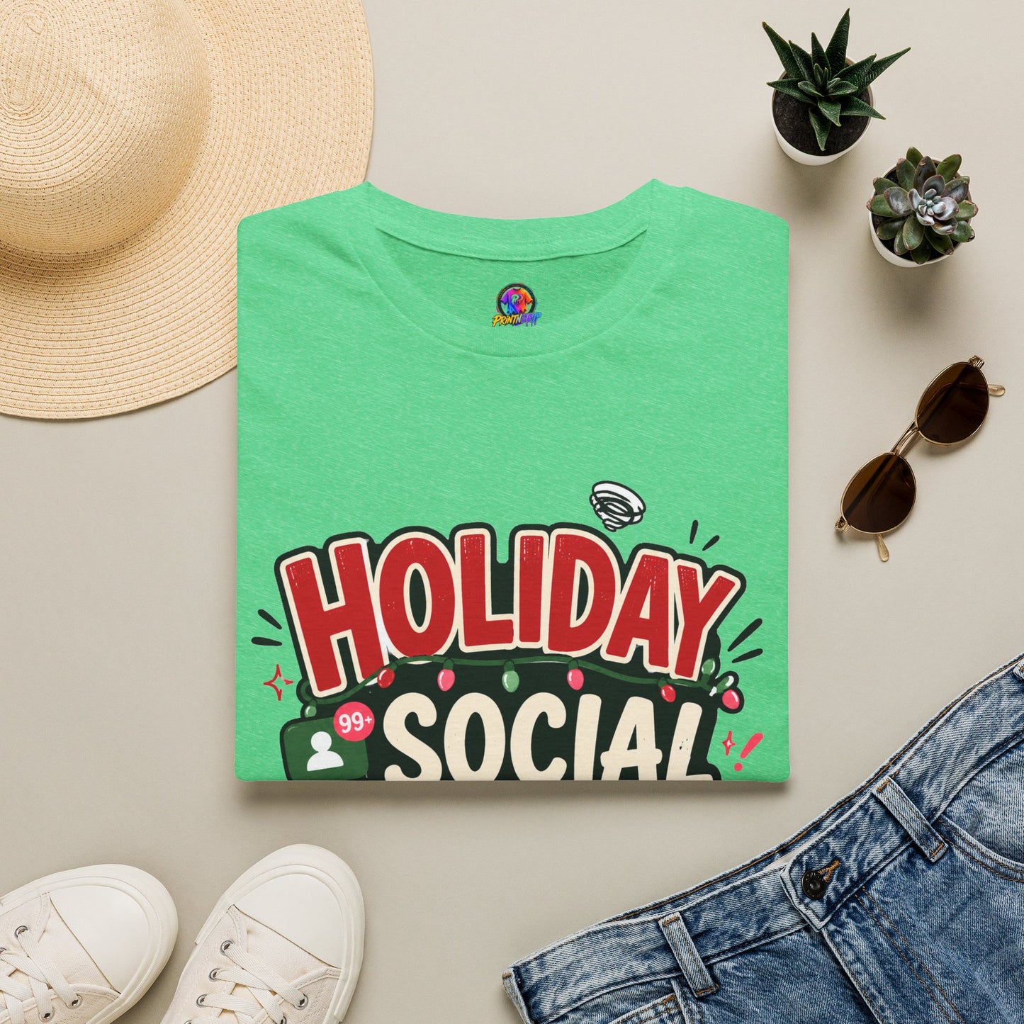 Holiday Social "Battery Low" T‑Shirt — Funny Festive Party Tee for Introverts & Holiday Gatherings