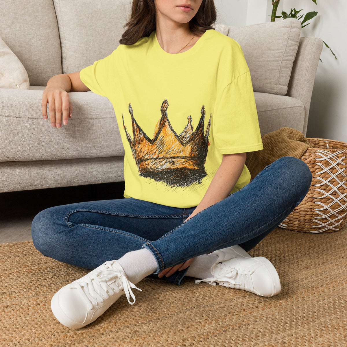 Crowned Sketch T‑Shirt — Hand‑Drawn Gold Crown Graphic Tee