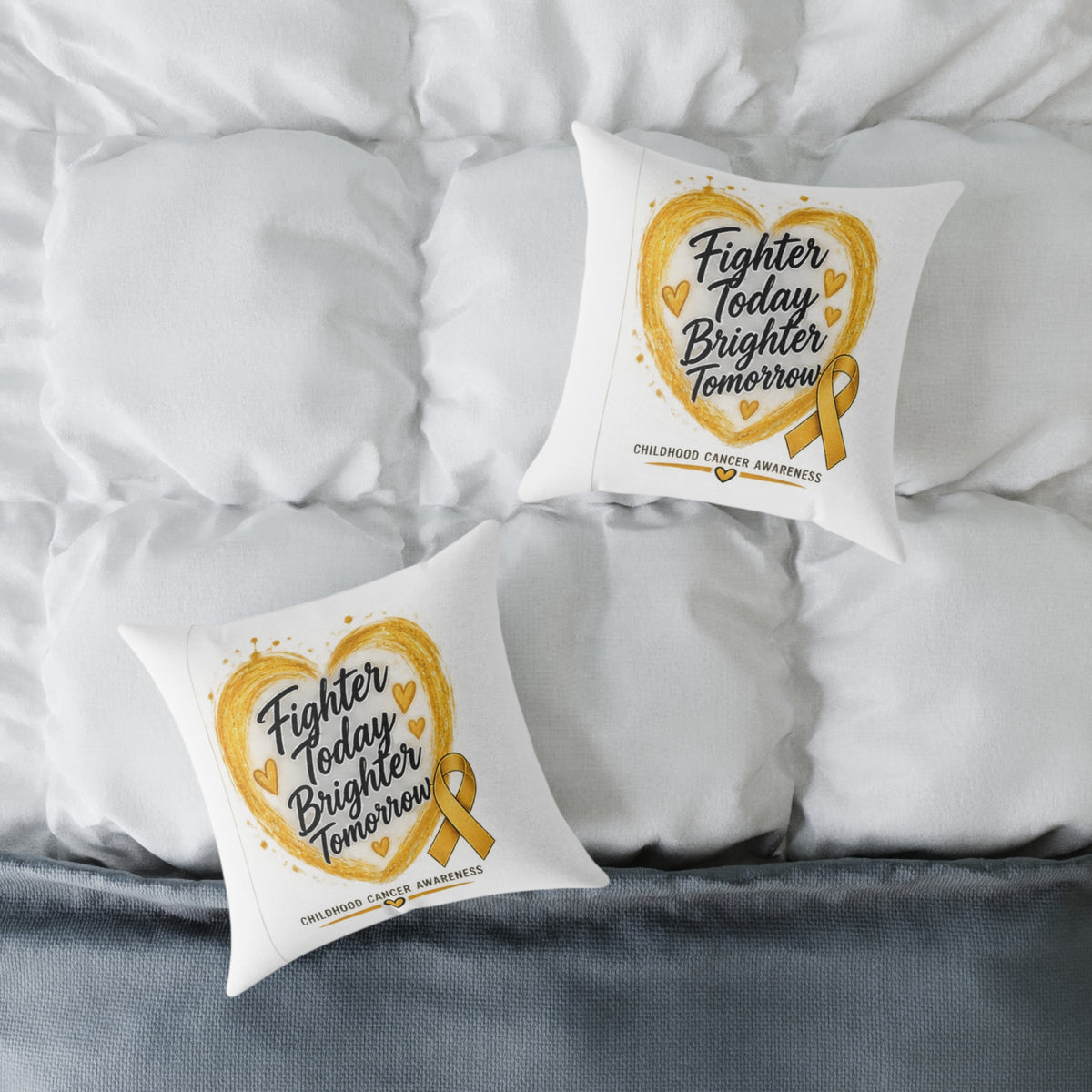 Childhood Cancer Awareness Pillow — "Fighter Today Brighter Tomorrow" Square Throw Pillow