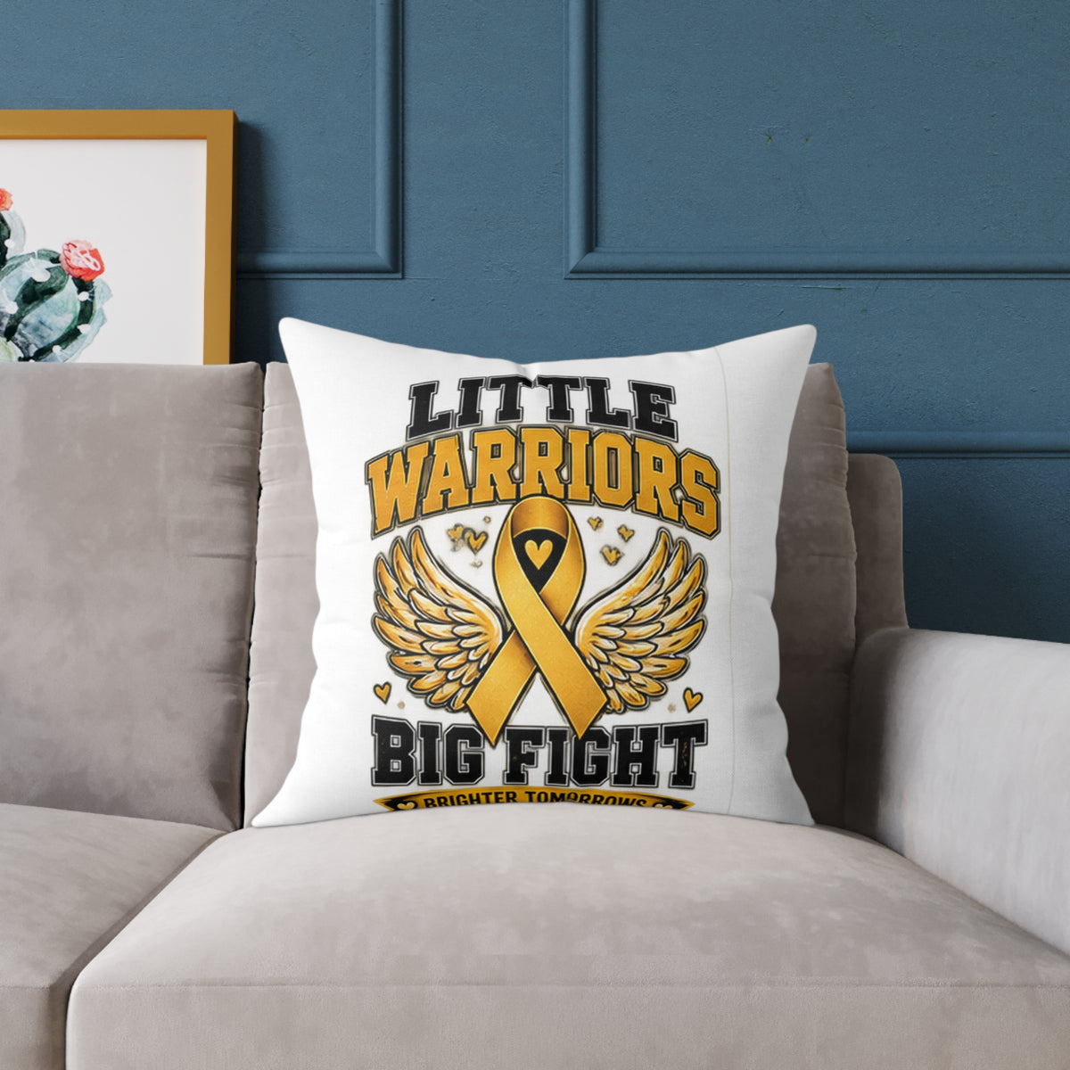 Child Cancer Awareness Pillow – "Little Warriors Big Fight" Square Throw Pillow