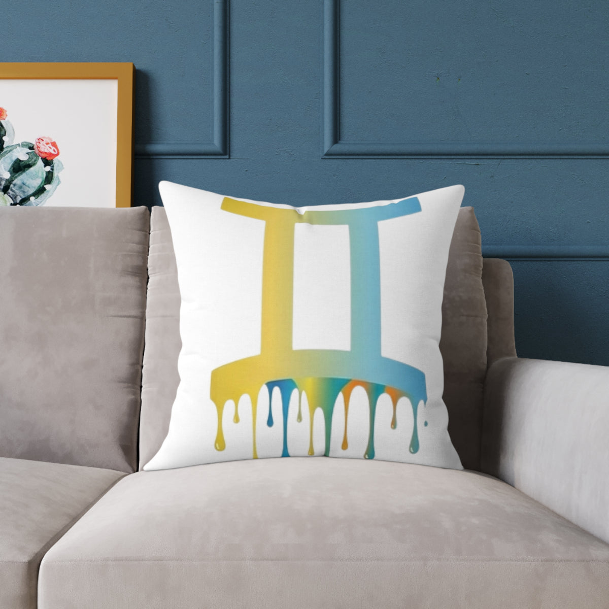Gemini Zodiac Dripping Astrological Square Poly Canvas Pillow
