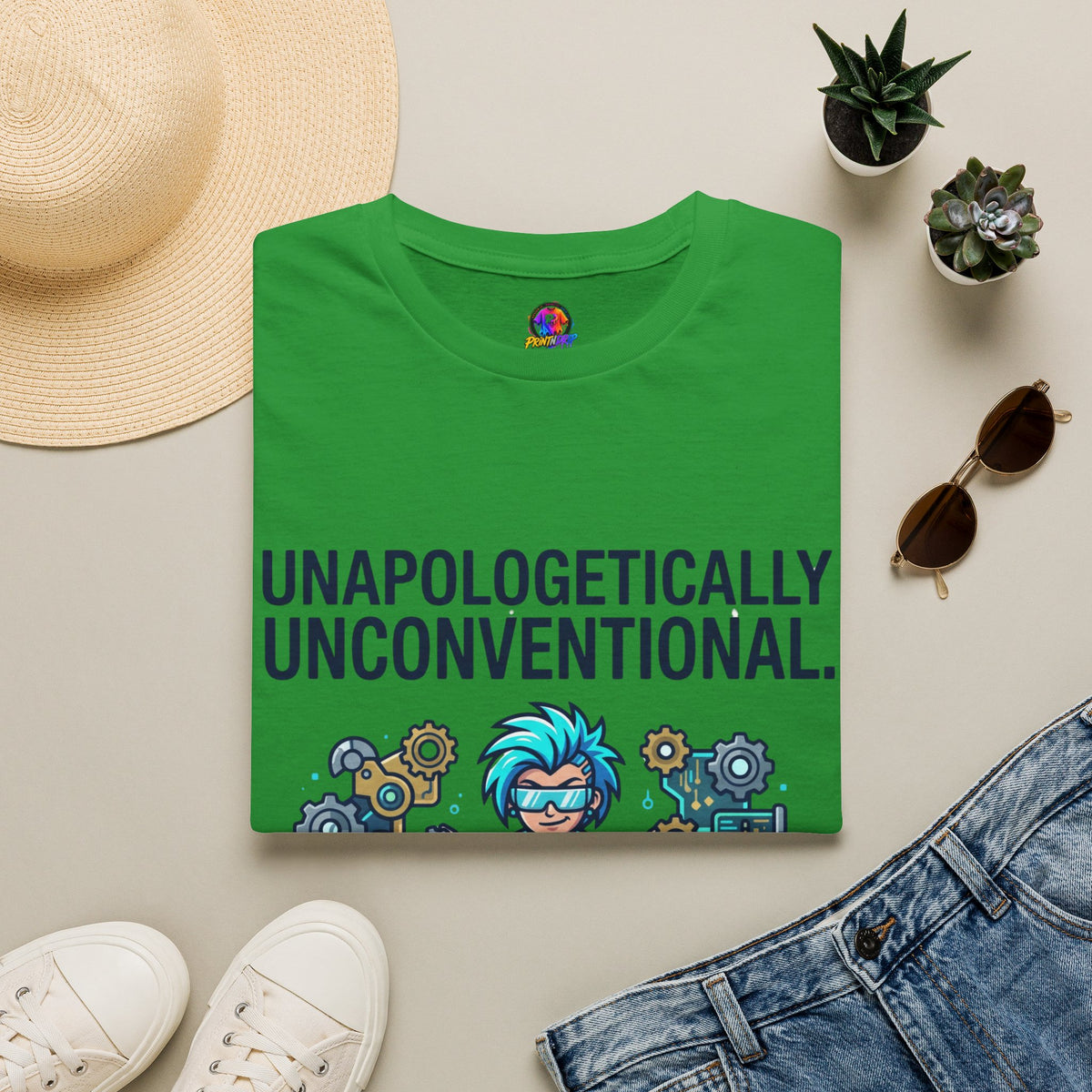 Unapologetically Unconventional T-Shirt — Quirky Steampunk Inventor Graphic Tee