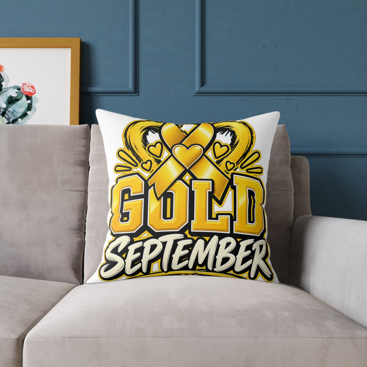 Gold September Pillow — Childhood Cancer Awareness Decorative Throw Pillow