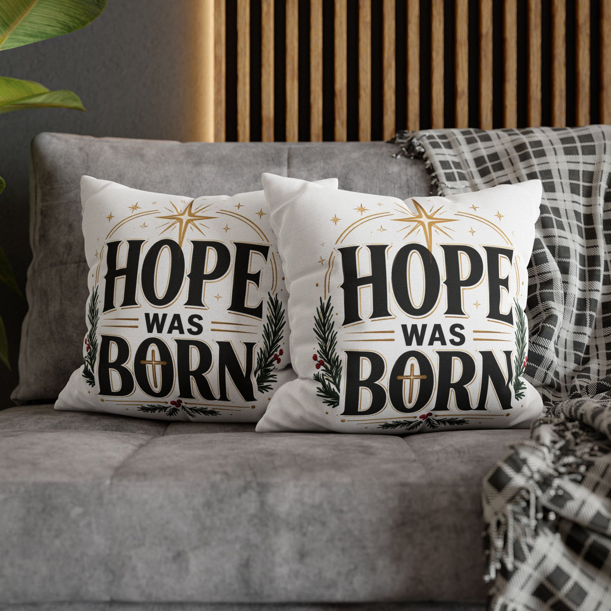 Christmas Hope Was Born Holiday Pillowcase - Christmas Nativity Decorative Throw Pillow Cover