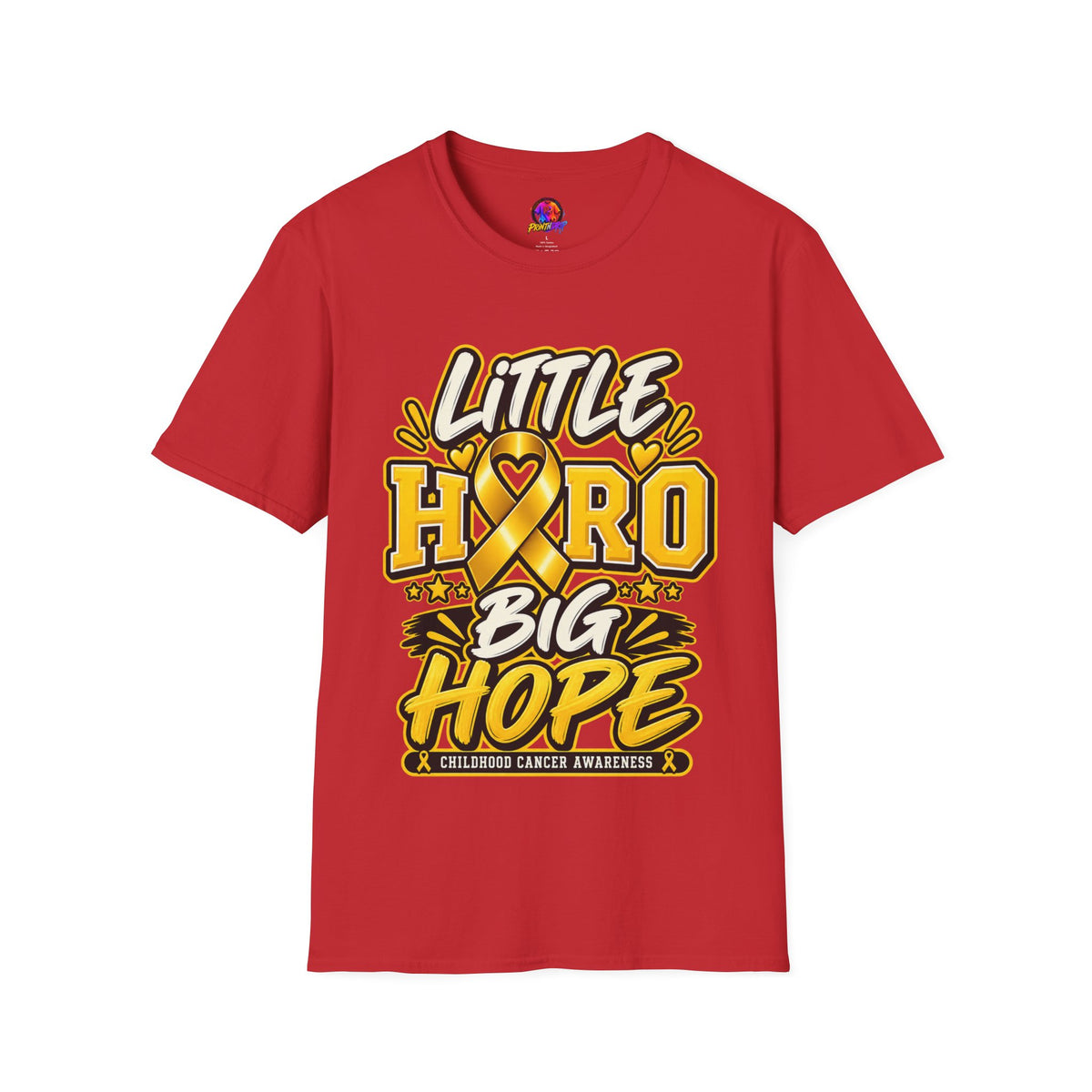Kids Childhood Cancer Awareness T-Shirt — "Little Hero Big Hope" Gold Ribbon