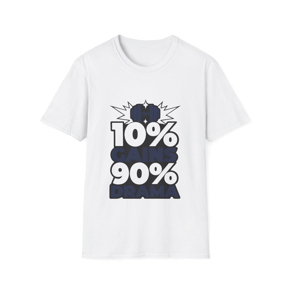 10% Gains 90% Drama Blue Kettlebell T-Shirt - Y2K Stacked Font Gym Tee - Trending Now - September 2026