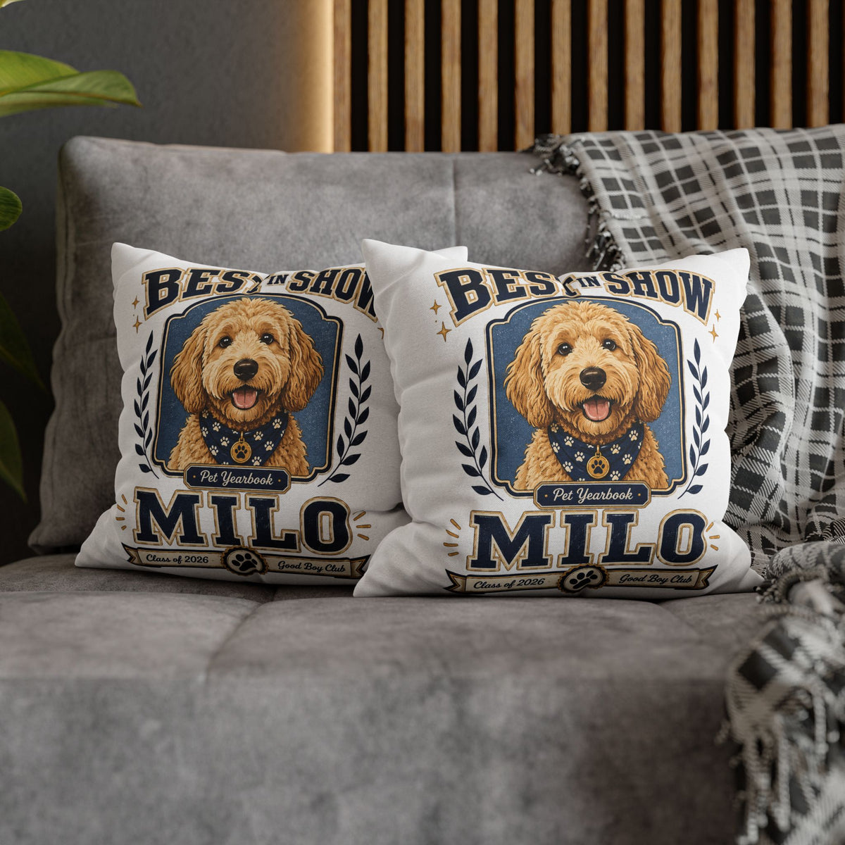 Best in Show Milo Pillowcase — Personalized Dog Portrait Decorative Pillowcase Milo Bailey Dog Dad Mom
