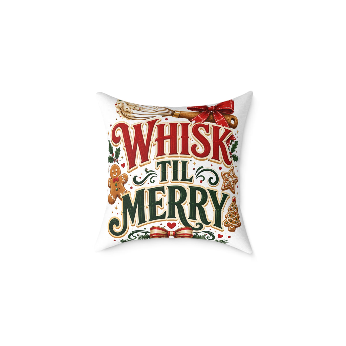 Christmas Whisk 'Til Merry Holiday Pillow - Christmas Baking Decorative Throw Pillow
