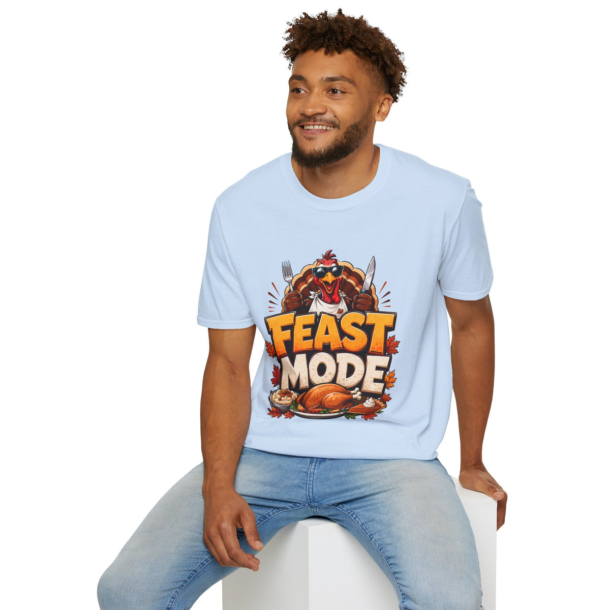 Thanksgiving T-Shirt Feast Mode T-Shirt — Funny Thanksgiving Turkey Graphic Tee