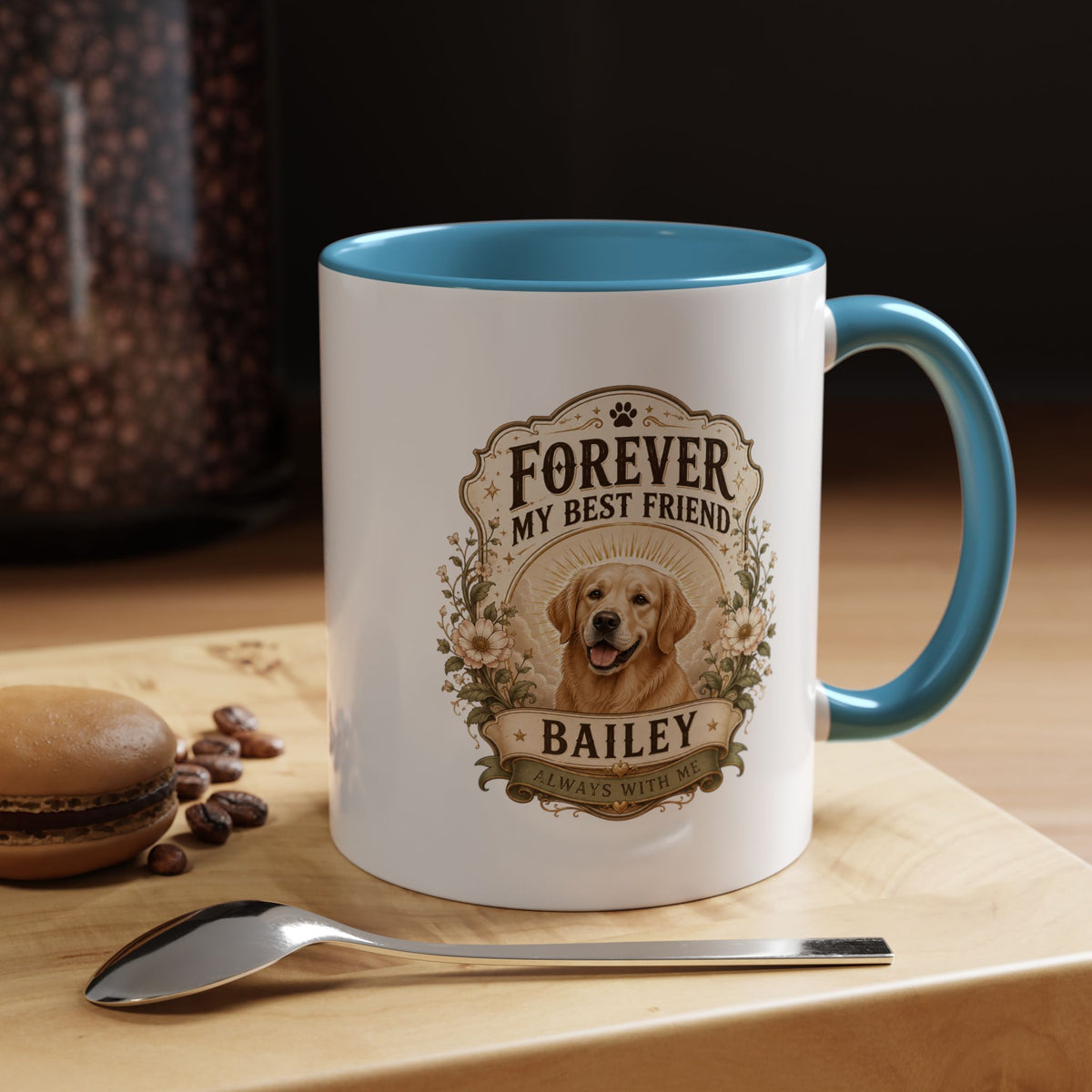 Milo Bailey Dog Dad Mom Forever My Best Friend Dog Coffee Mug — Personalized Pet Name Golden Retriever Accent Mug
