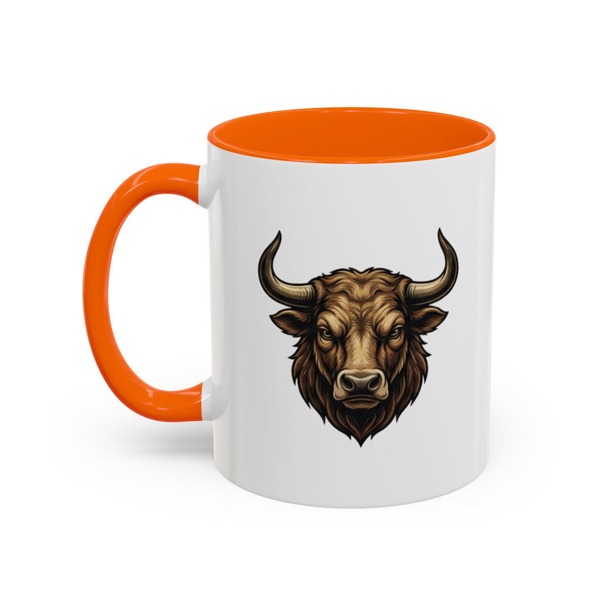 Taurus Bull Head Accent Coffee Mug — Rustic Bull Illustration Ceramic Mug