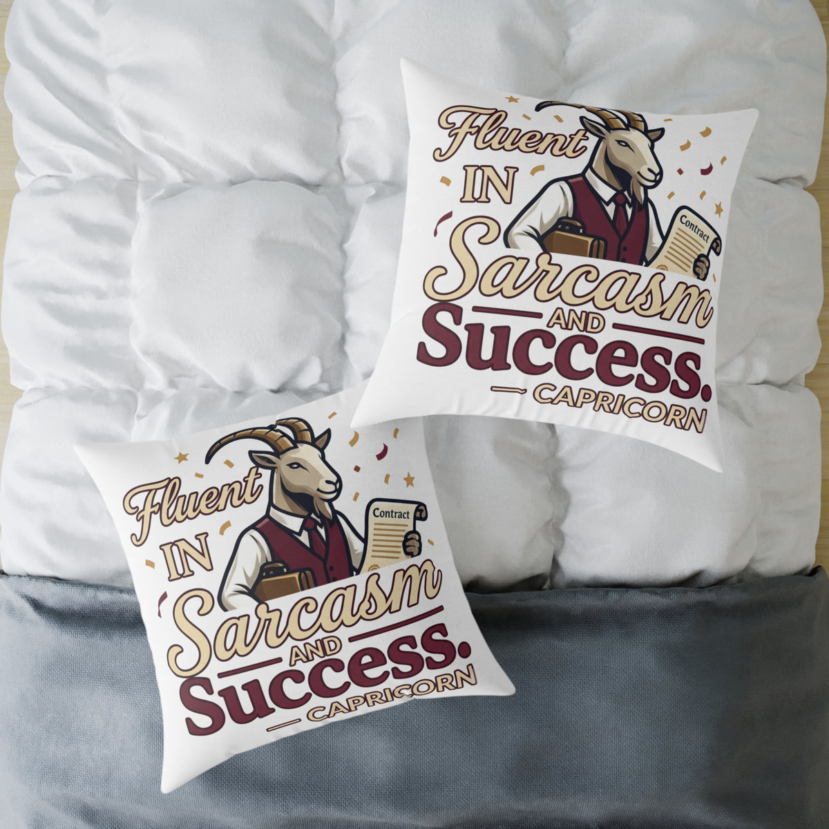Capricorn Pillow — "Fluent in Sarcasm and Success" Zodiac Cushion