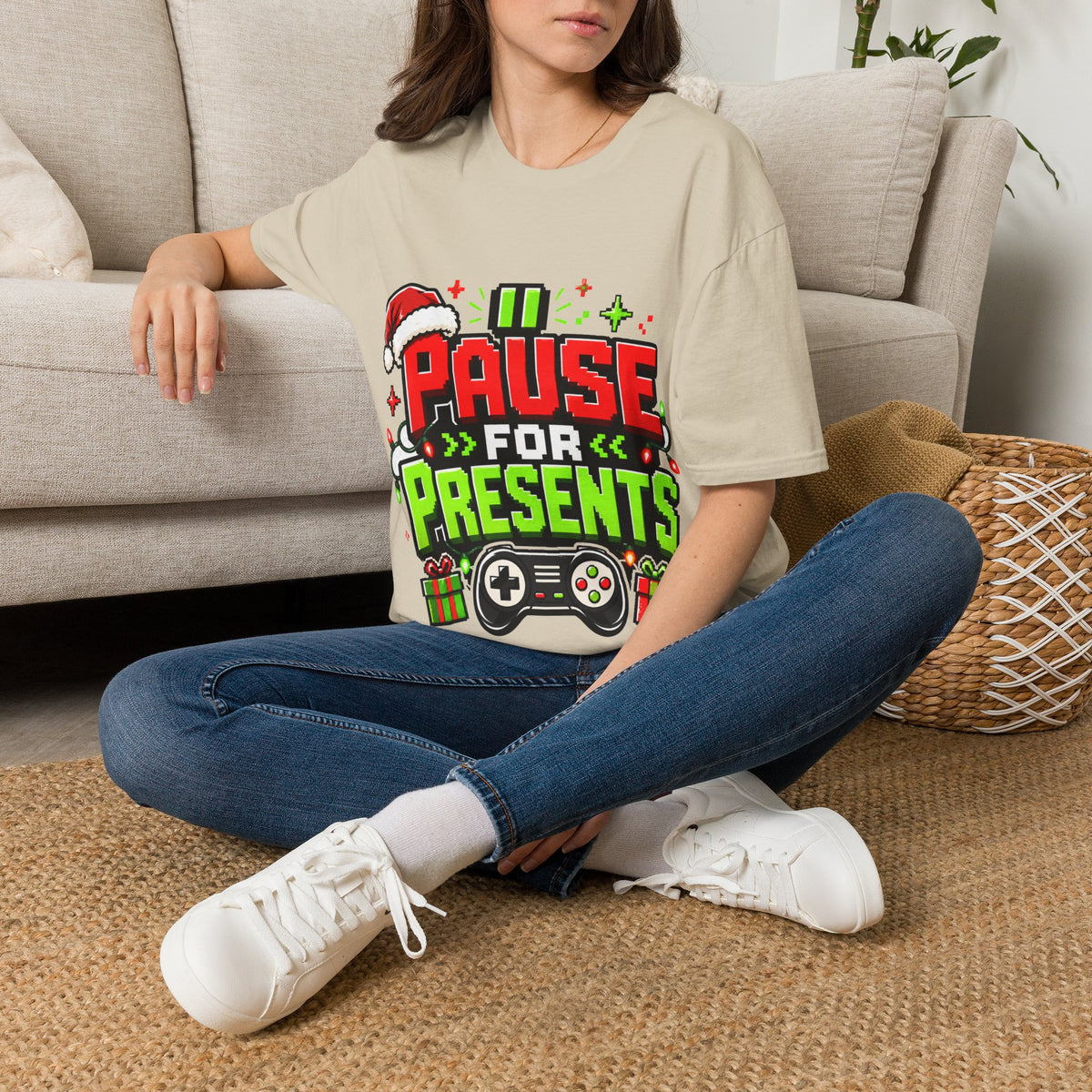 T-Shirt — "Pause for Presents" Christmas Gamer Tee