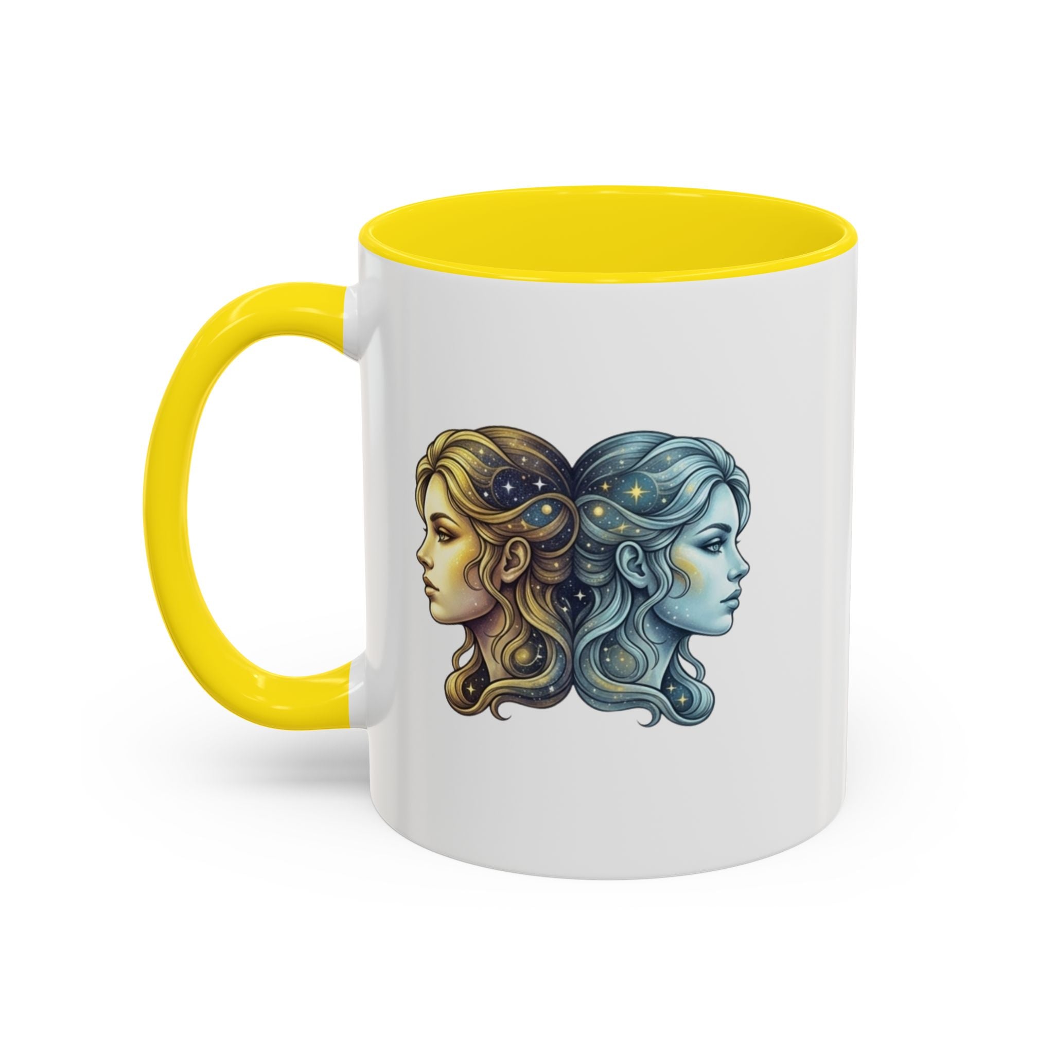 Gemini Zodiac Accent Coffee Mug — Dual Faces Astrology Design