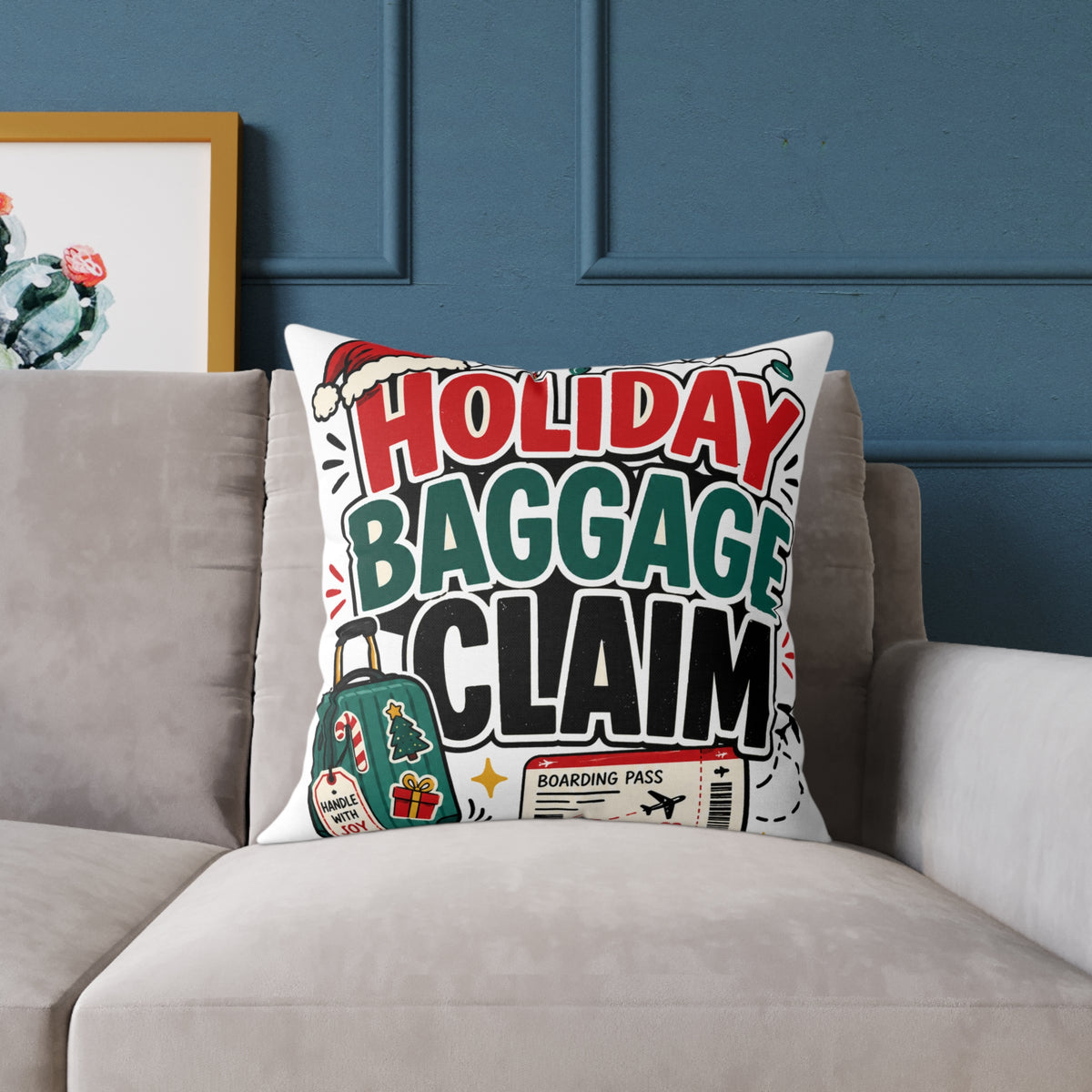 Modern Day Christmas Holiday Baggage Claim Square Poly Canvas Pillow