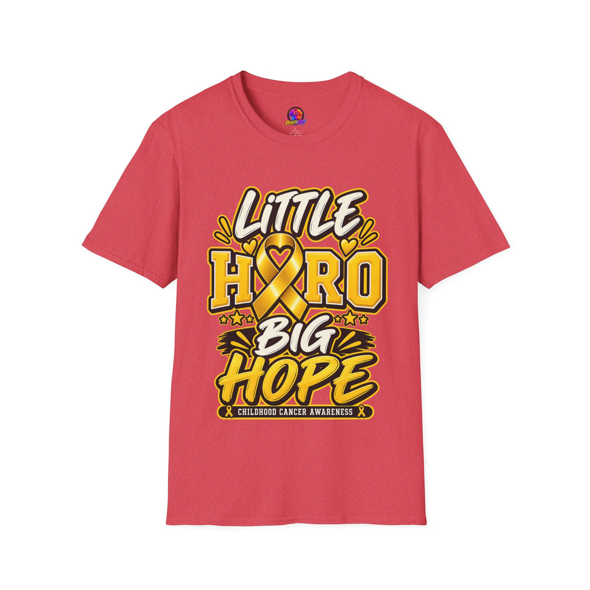 Kids Childhood Cancer Awareness T-Shirt — "Little Hero Big Hope" Gold Ribbon