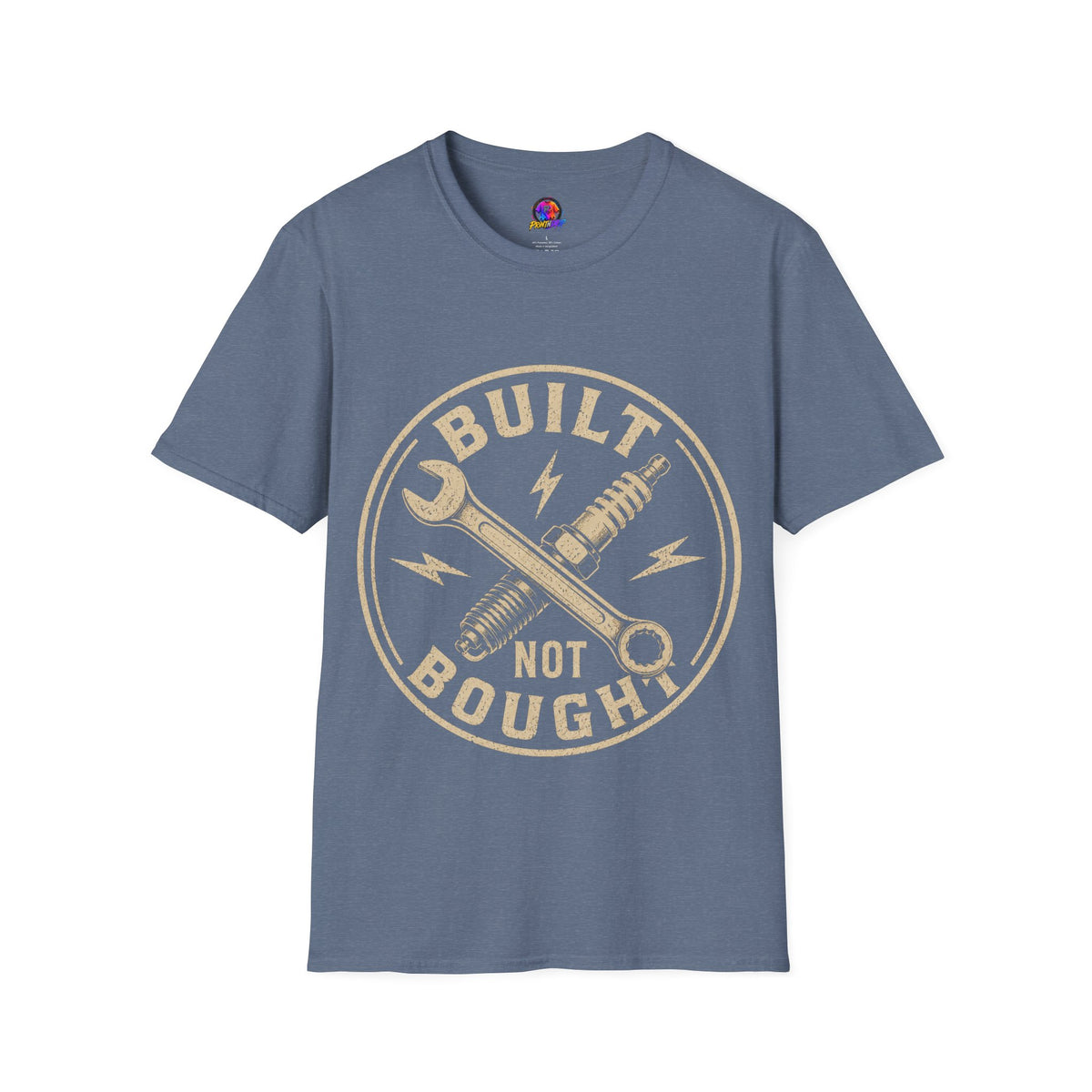 Built Not Bought T-Shirt — Vintage Mechanic Wrench & Spark Plug Design