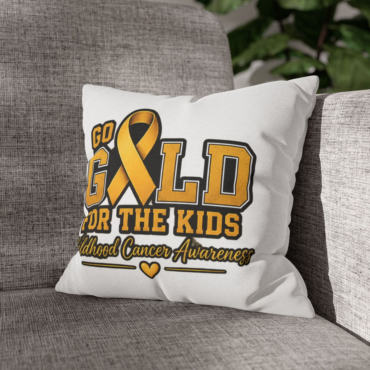 Childhood Cancer Awareness Pillow - "Go Gold For The Kids" Square Throw Pillowcase
