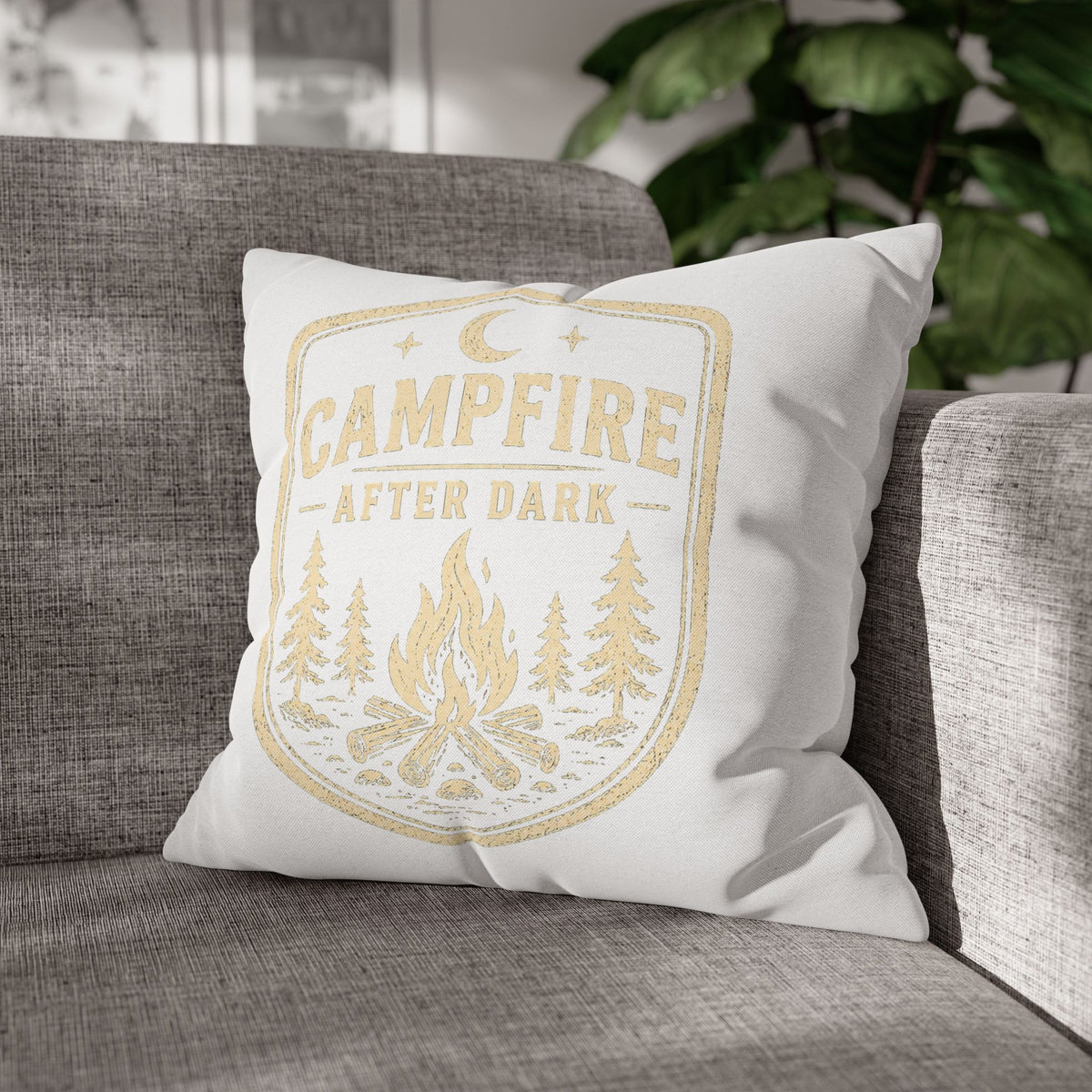 Campfire After Dark Throw Pillowcase Milo Bailey Dog Dad Mom — Cozy Rustic Camping Decor