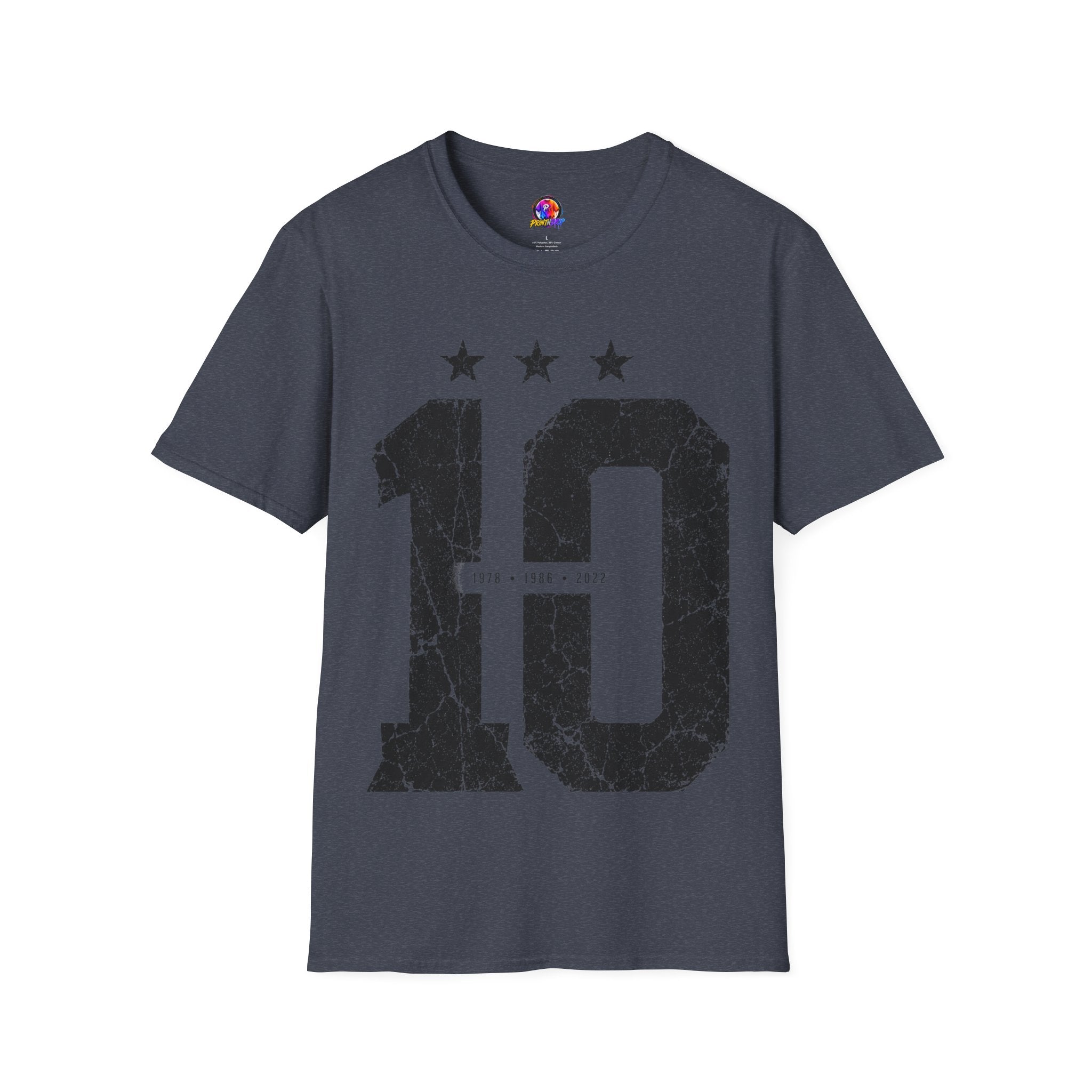 Vintage Argentina Worldcup winning No. 10 Jersey T-Shirt — Distressed Number Tee with Three Stars