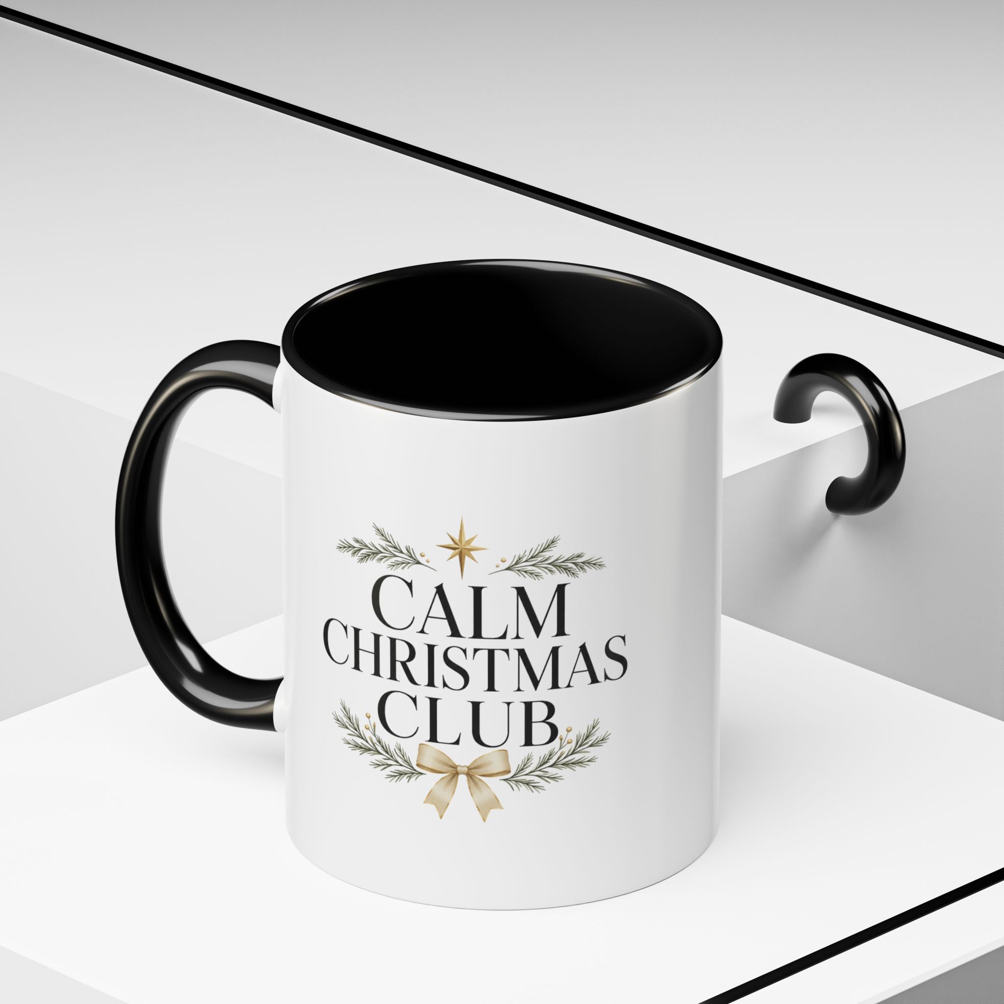 Christmas Calm Christmas Club Accent Coffee Mug — Holiday Floral Wreath