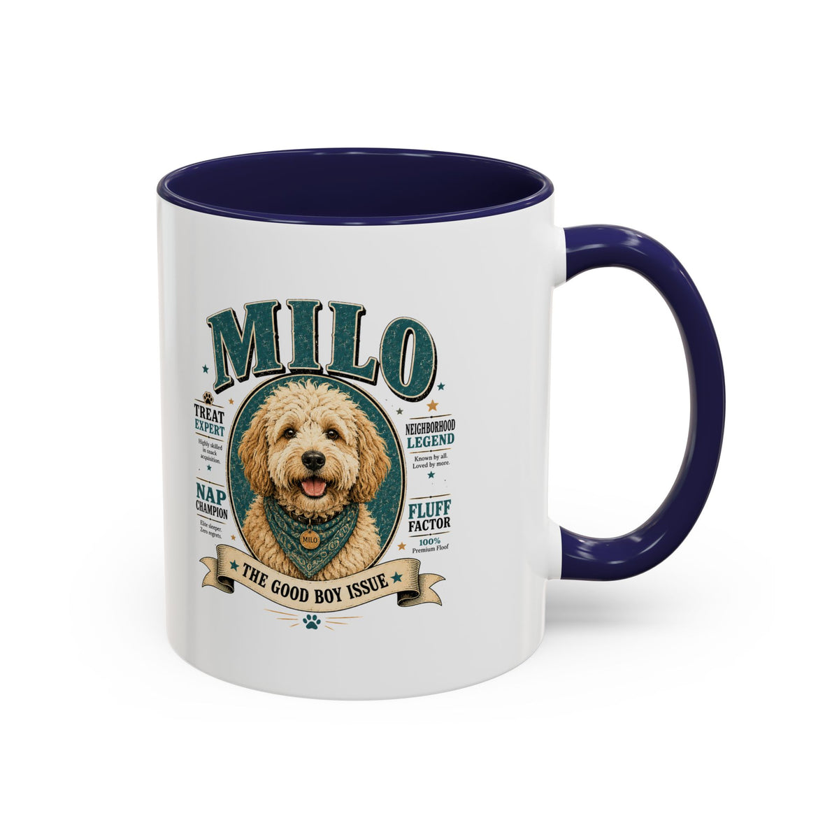Milo Bailey Dog Dad Mom Milo Personalized Dog Coffee Mug — 'The Good Boy Issue' Accent