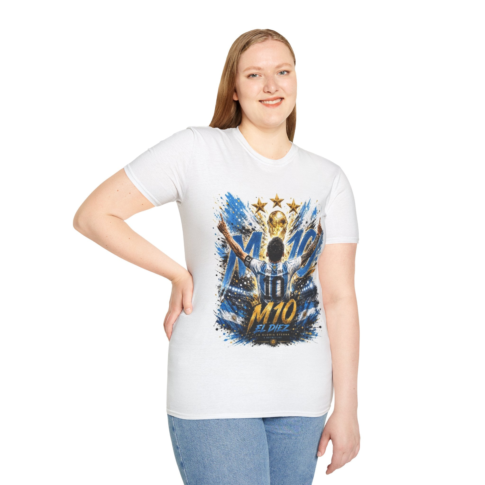 Argentna  Soccer M10 Champion T-Shirt — Gold Trophy & Stars Football Fan Tee