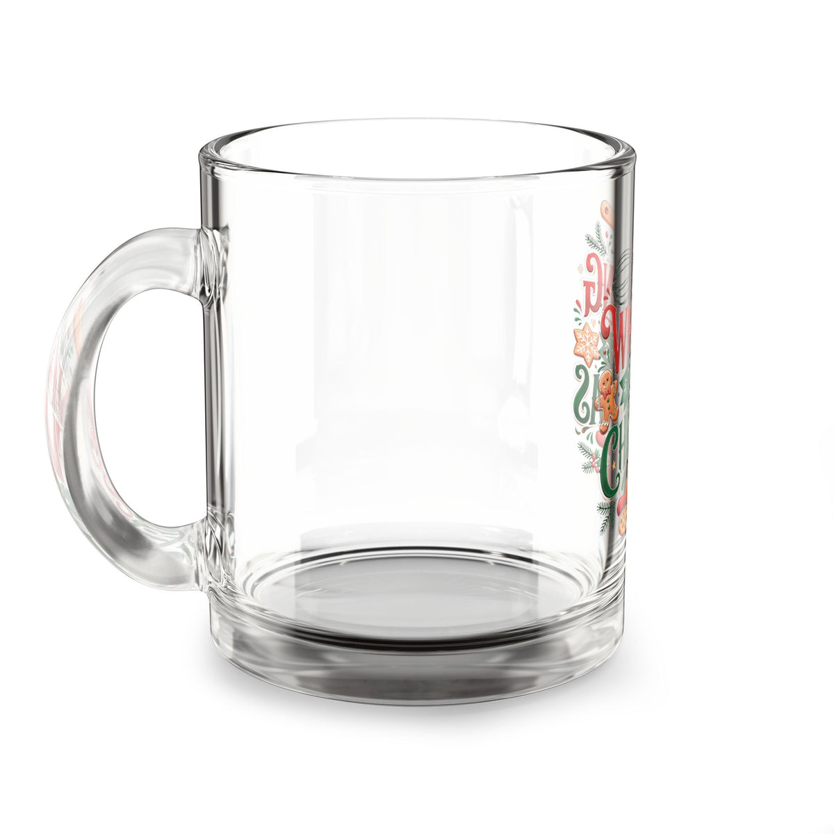 Christmas Glass Mug 10 oz Glass Mug — "Whisking Through Christmas" Holiday Baking Coffee Cup