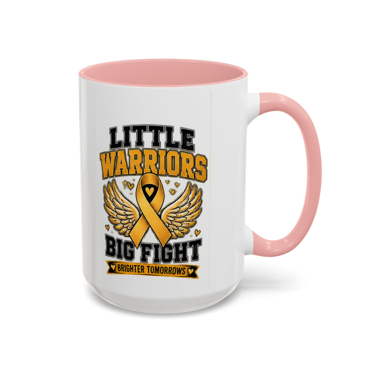Little Warriors Big Fight Childhood Cancer Awareness Coffee Mug — Gold Ribbon Support Accent Mug