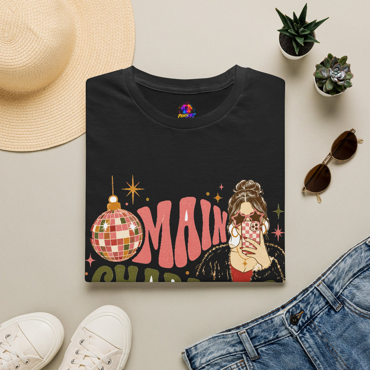 Christmas T-Shirt — "Main Character Christmas" Graphic Tee (Holiday Mom Aesthetic)
