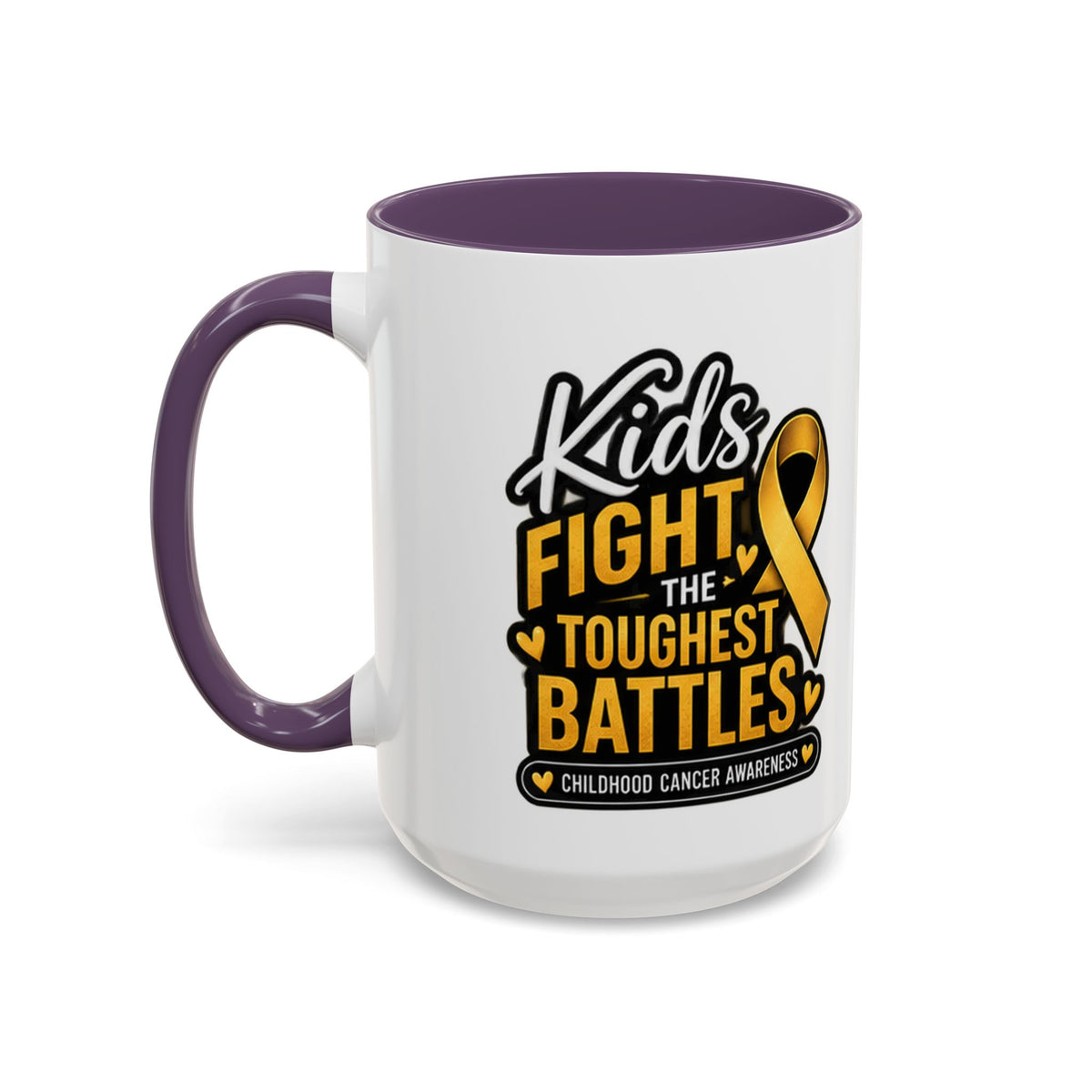 Childhood Cancer Awareness Accent Coffee Mug - "Kids Fight the Toughest Battles" (11/15oz)