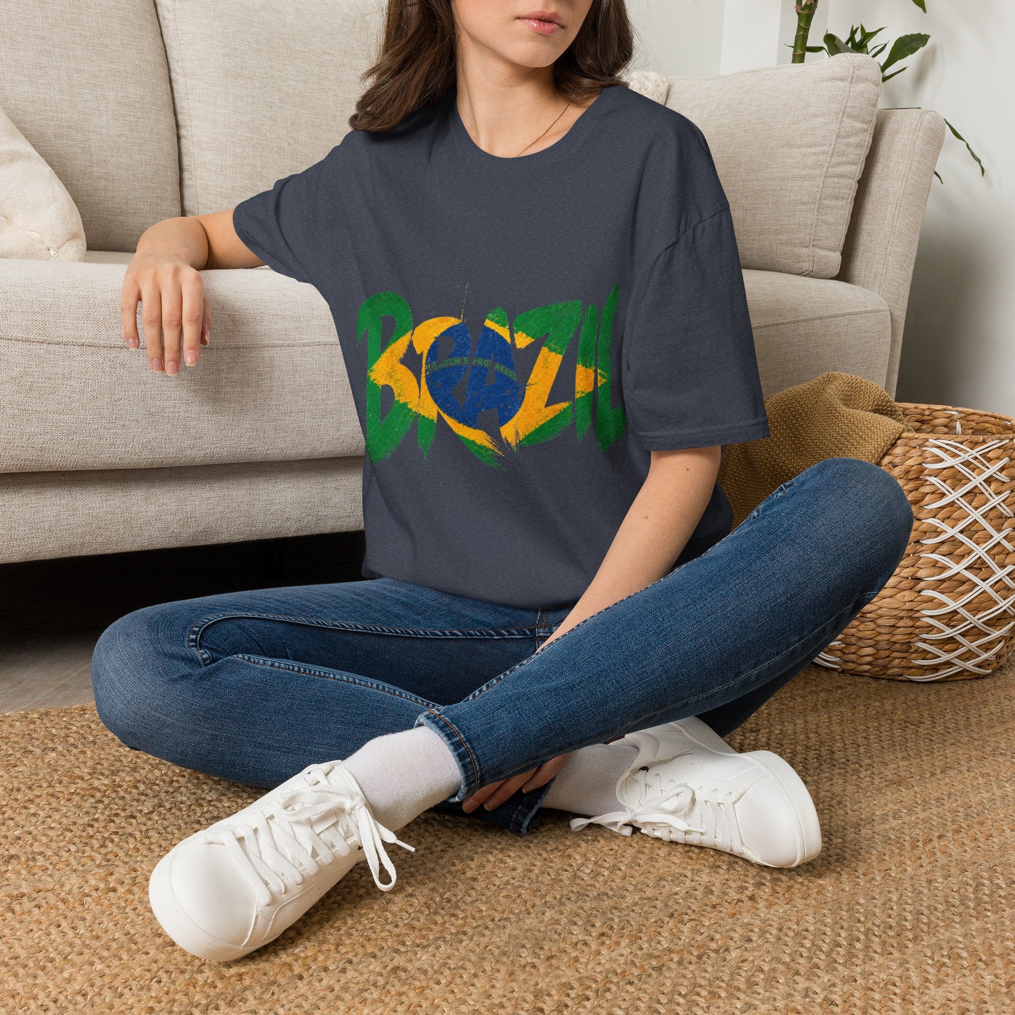 Brazil Flag Graphic T-Shirt — Bold Brazil Script with National Flag Motif