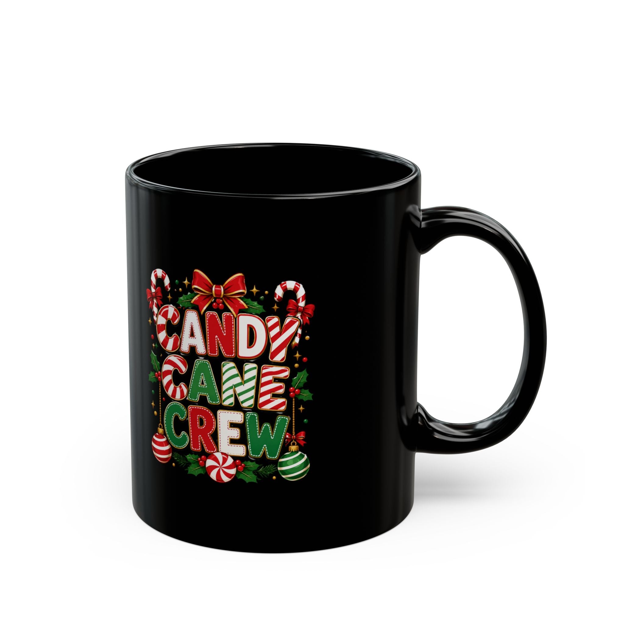 Candy Cane Crew Black Mug — Christmas Holiday Hot Cocoa Cup