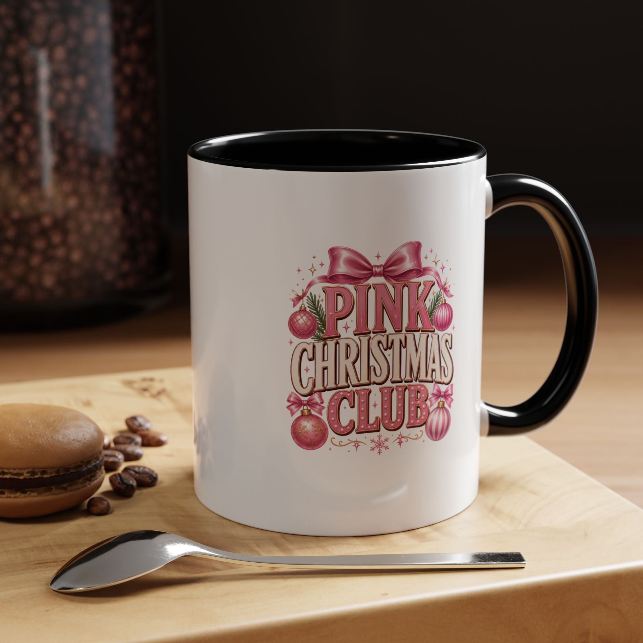 Pink Christmas Club Accent Coffee Mug — Festive Holiday Coffee Cup