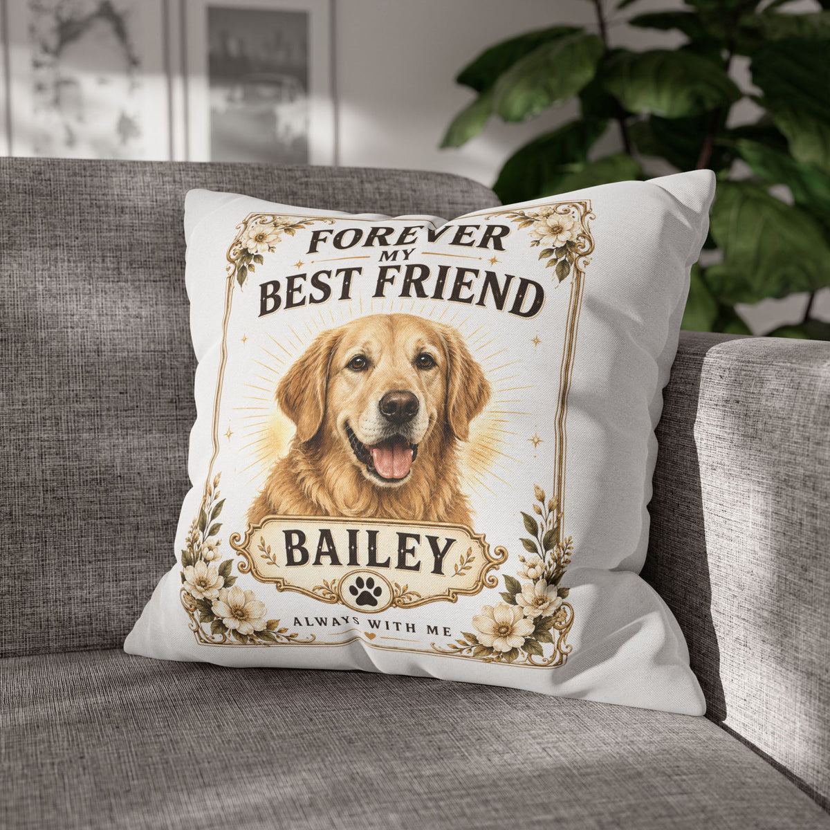 Forever My Best Friend Milo Bailey Dog Dad Mom Personalized Dog Pillow – Golden Retriever Memorial Cushion (Name: Bailey)
