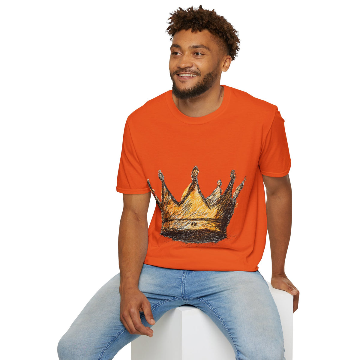 Crowned Sketch T‑Shirt — Hand‑Drawn Gold Crown Graphic Tee