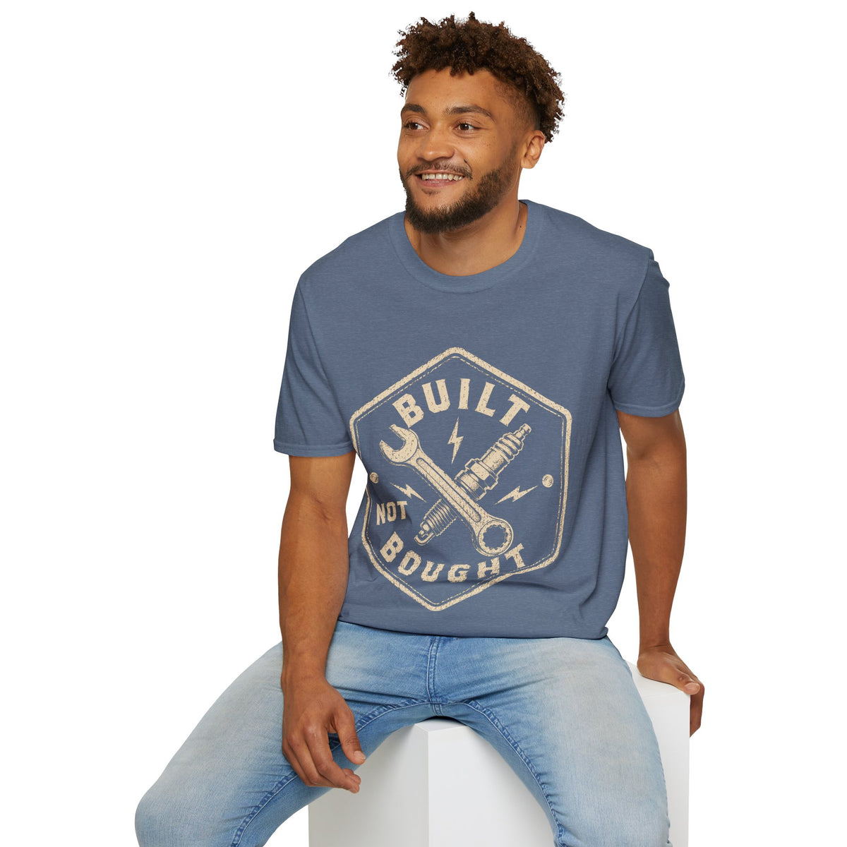 Built Not Bought T-Shirt — Vintage Mechanic Wrench & Spark Plug Tee