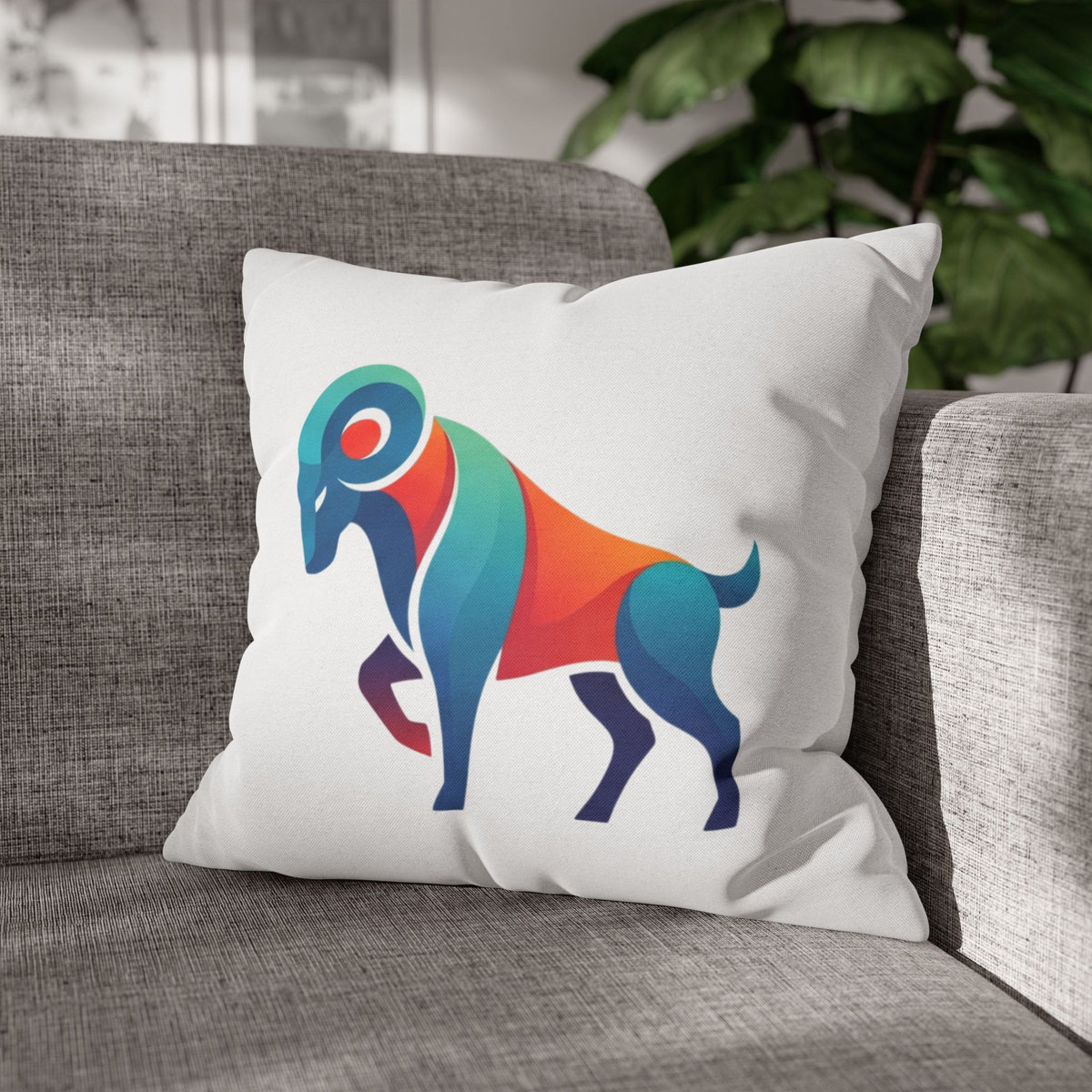Aries Colorblock Ram Decorative Pillowcase — Zodiac Throw Pillow Cover