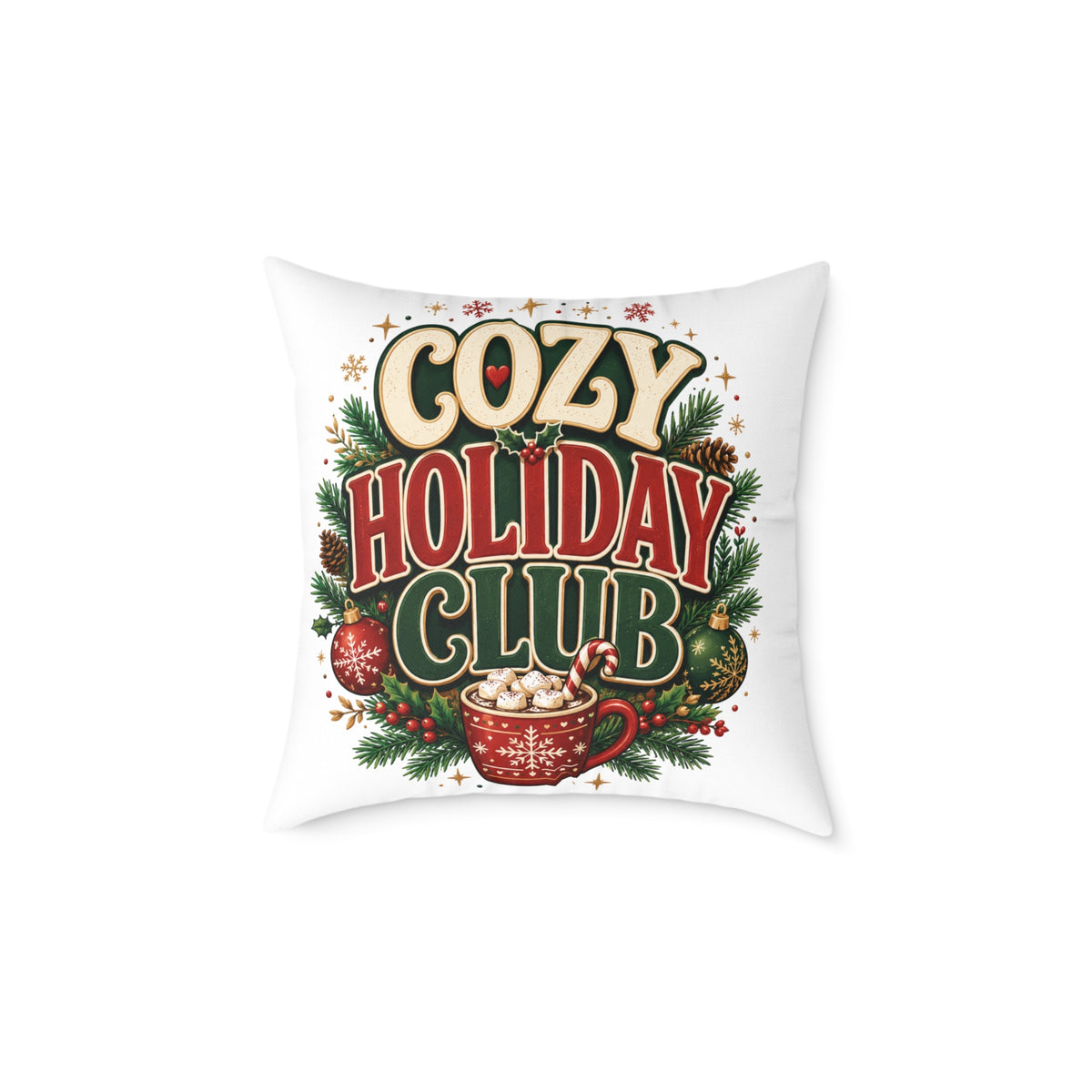 Christmas Cozy Holiday Club Throw Pillow – Festive Christmas Cocoa Decorative Cushion