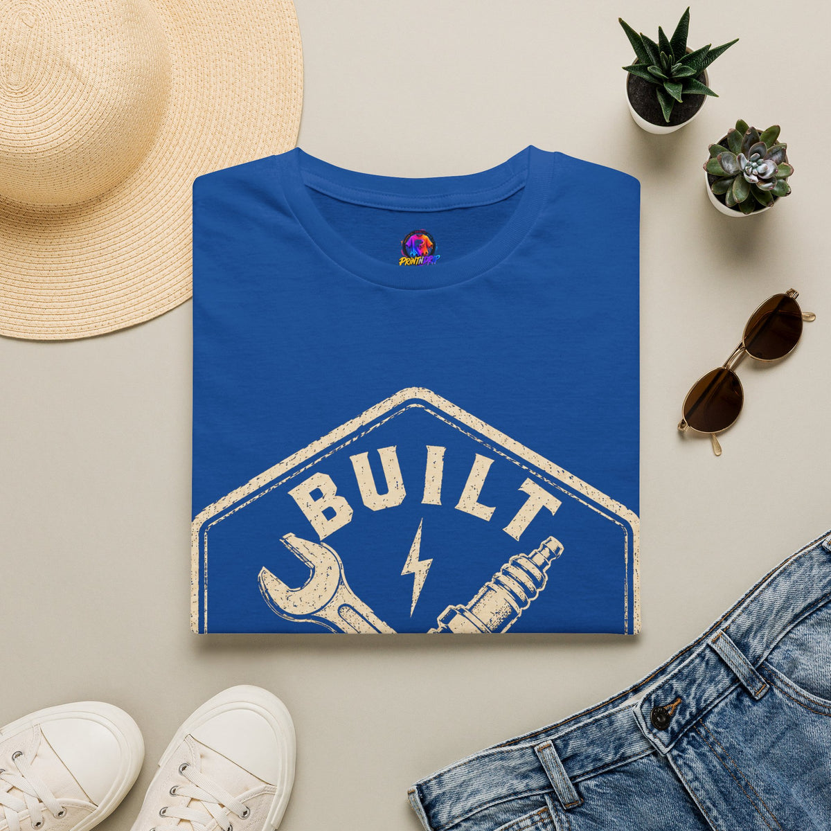 Built Not Bought T-Shirt — Vintage Mechanic Wrench & Spark Plug Tee