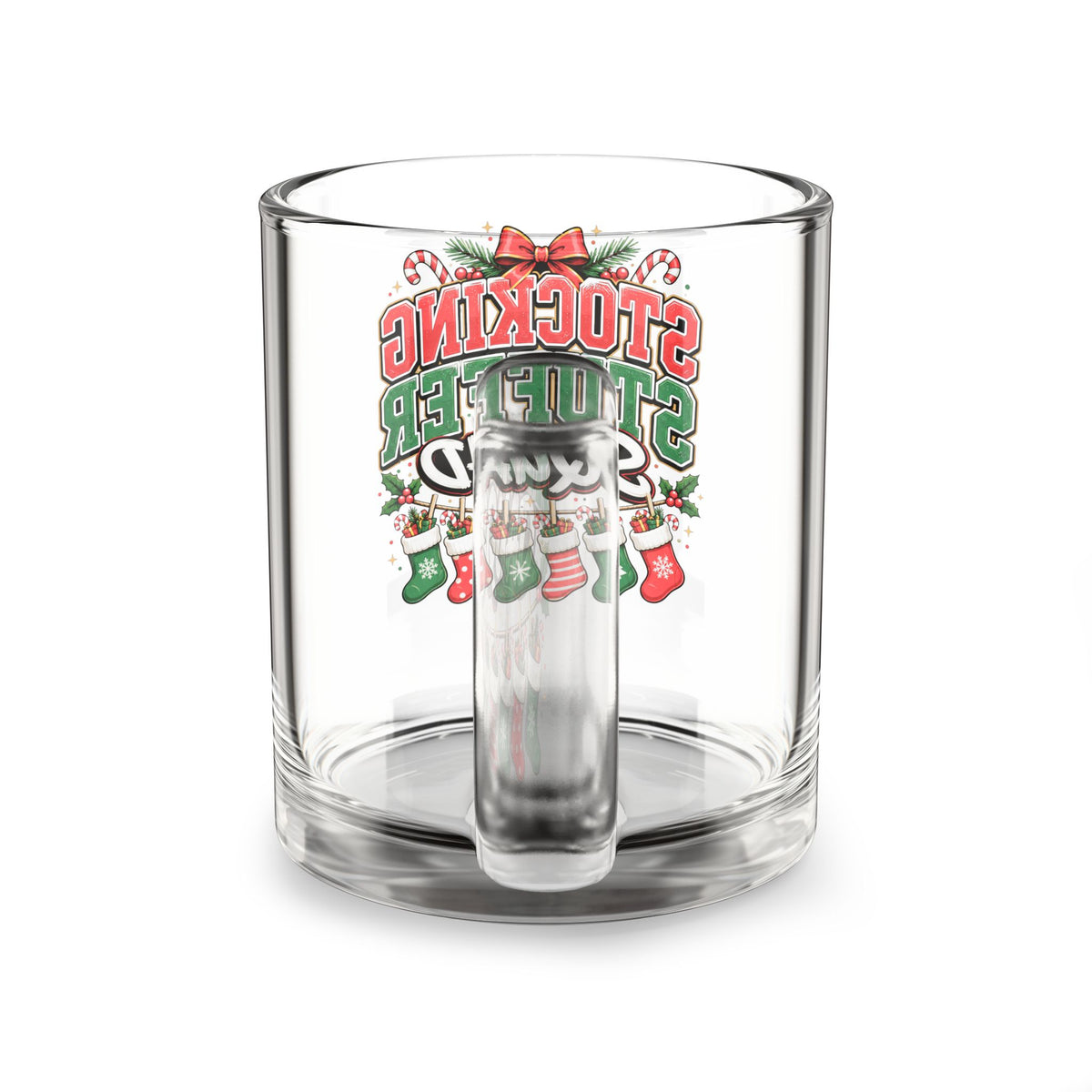 Christmas Glass Mug 10 oz Glass Mug — "Stocking Stuffer Squad" Christmas Holiday Coffee Glass